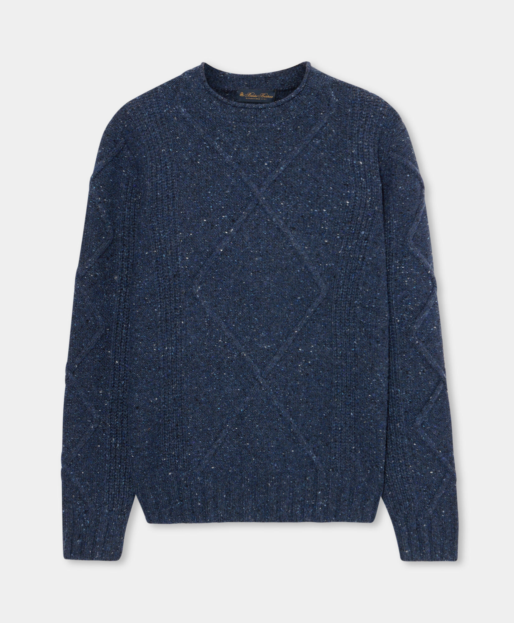 Brooks Brothers Pull Ras-du-Cou en Laine Mélangée Donegal Bleu Marine KNCRN067WOBPA003NAVYP001