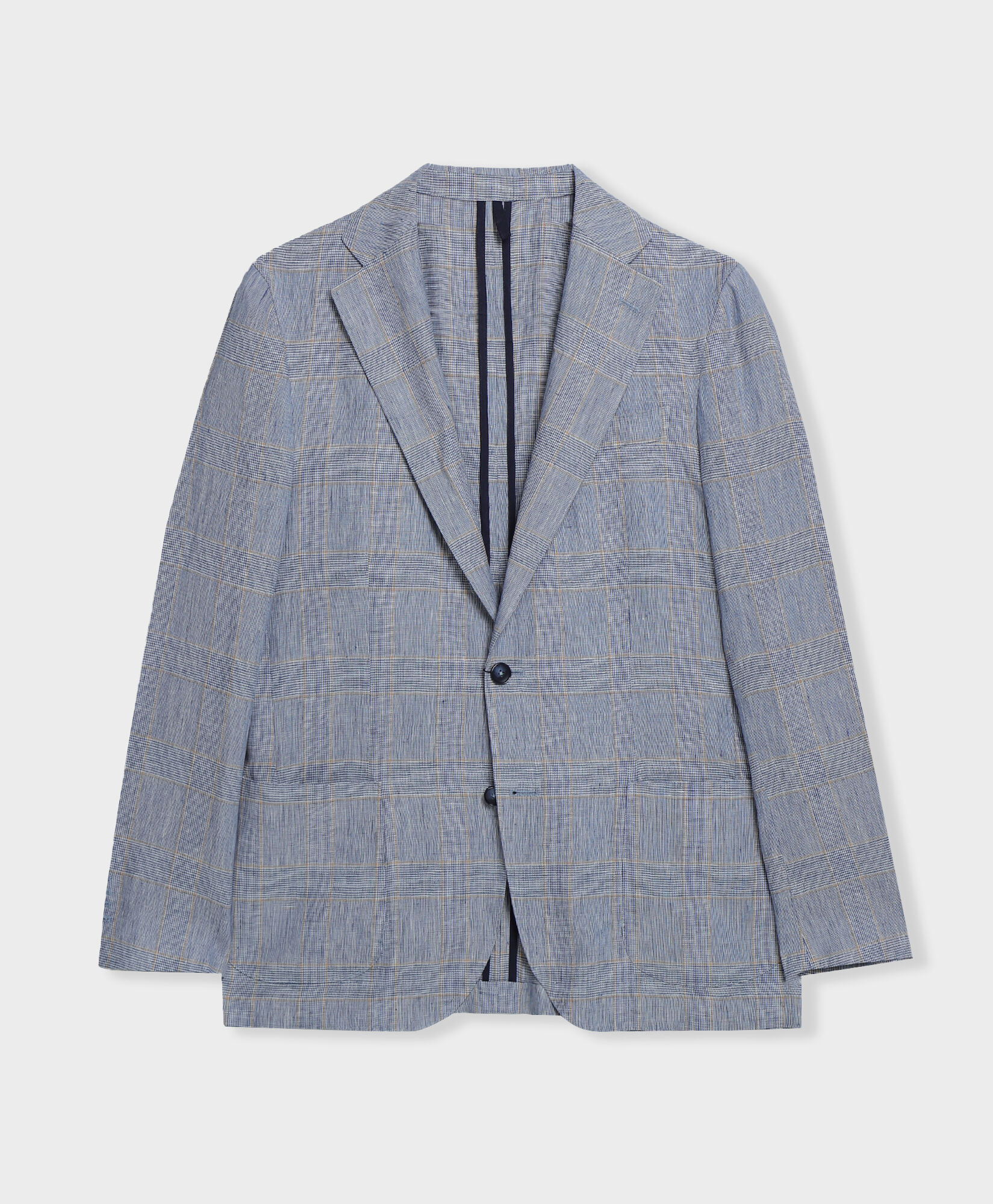 Brooks Brothers Prince of Wales Checked Linen Blazer Blue JKREG062LIPLI001BLUEF001