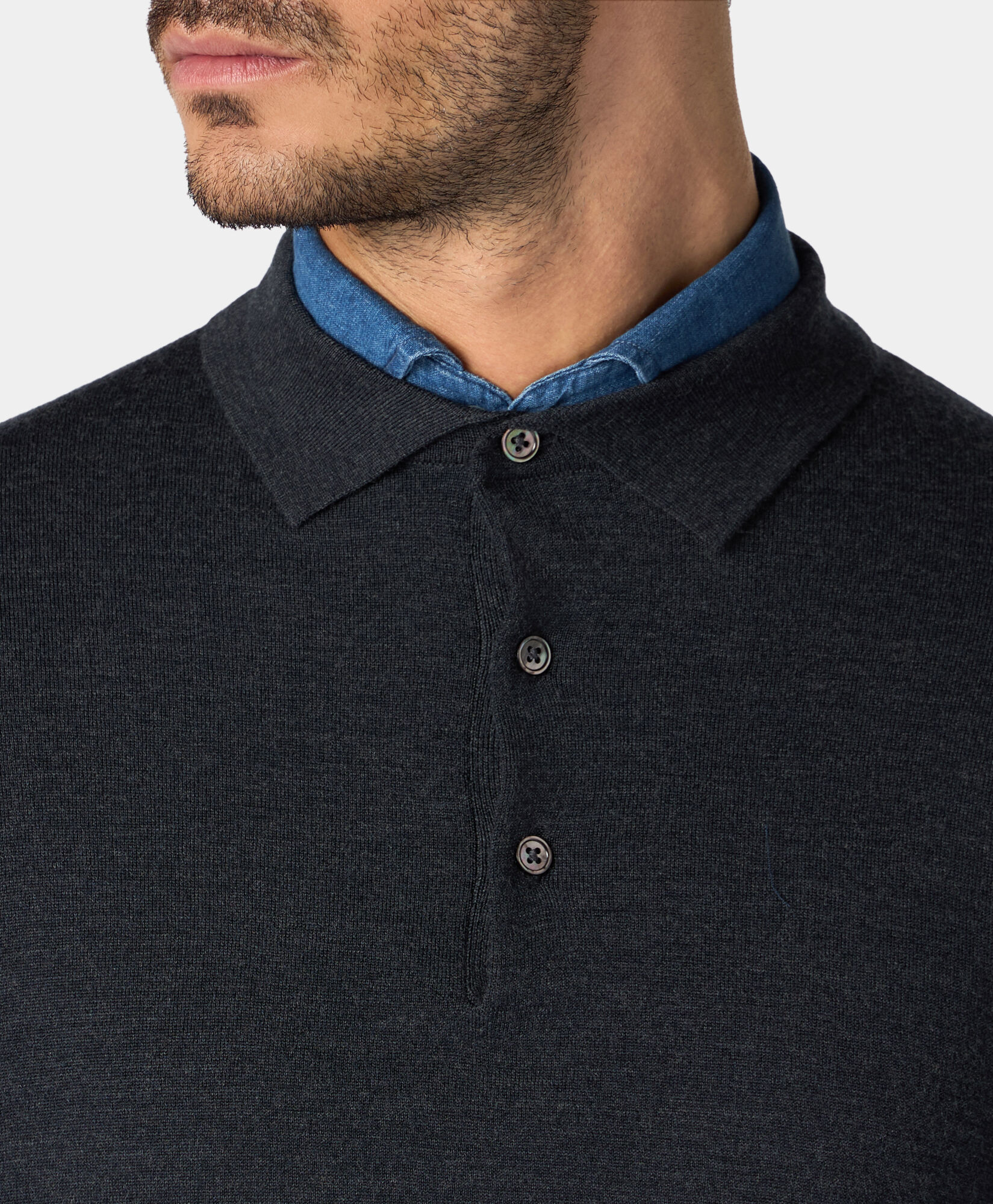 Brooks Brothers Merino Wool Polo Sweater Dark Grey KNPOL010WOPWO006DKGRP001