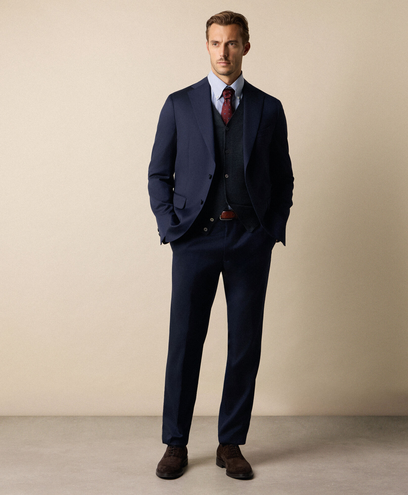 Brooks Brothers Spodnie z Wełny Dziewiczej Granatowy DTROU012WVPWV003NAVYP004