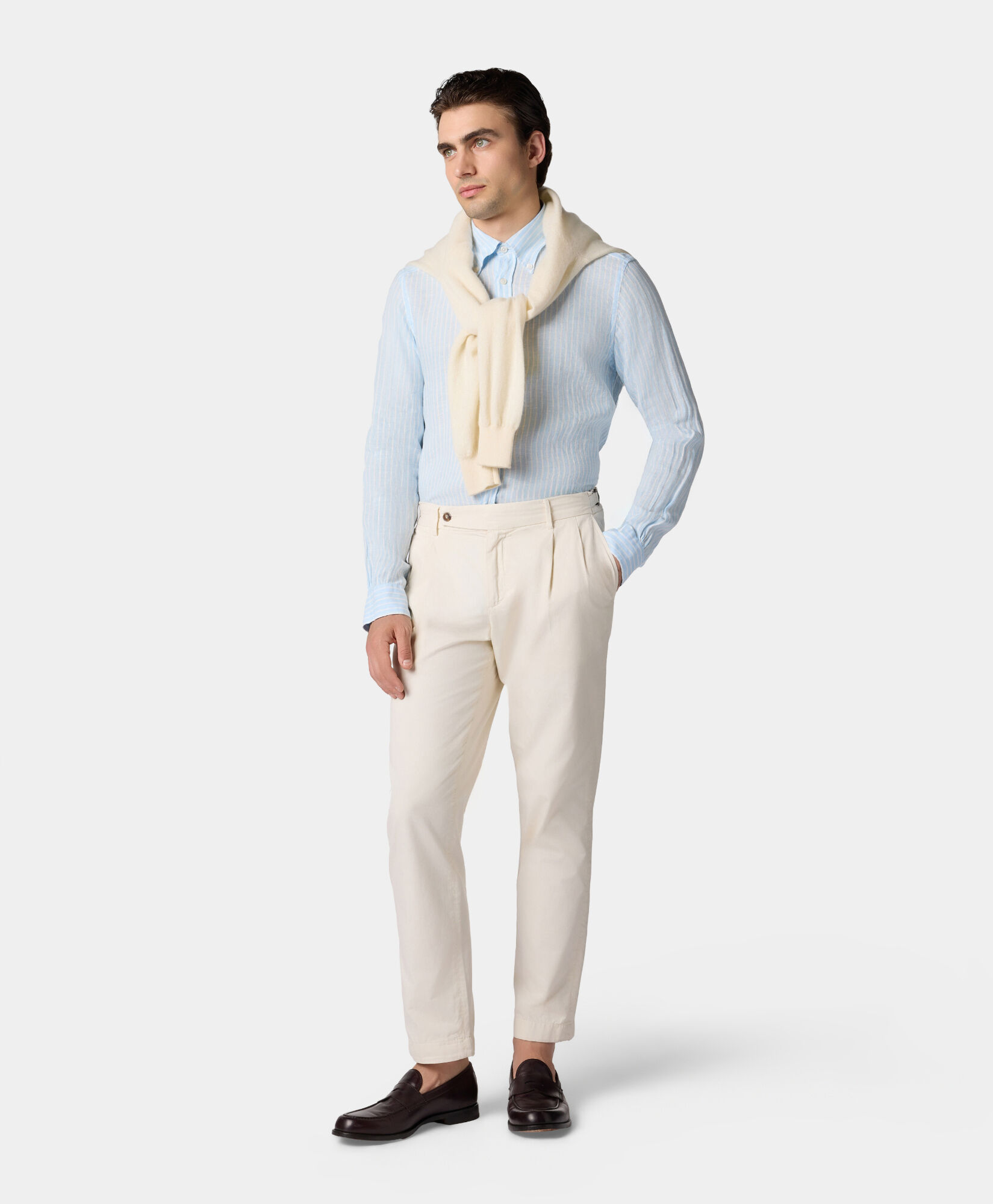 Brooks Brothers Slim Fit Striped Linen Button Down Shirt Sky CSHBD016LIPLI001SKYF0001