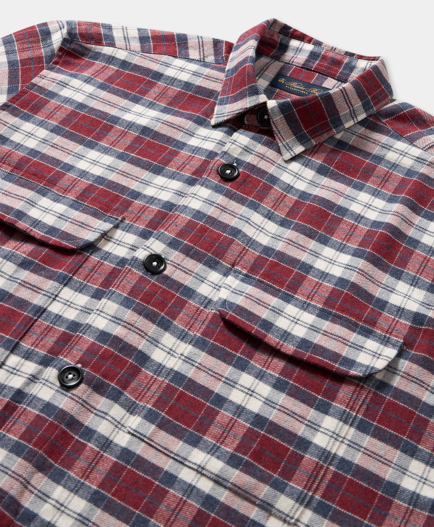 Brooks Brothers Plaid Cotton Flannel Overshirt with Flap Pockets Red CSHAV001COPCO001REDF0001