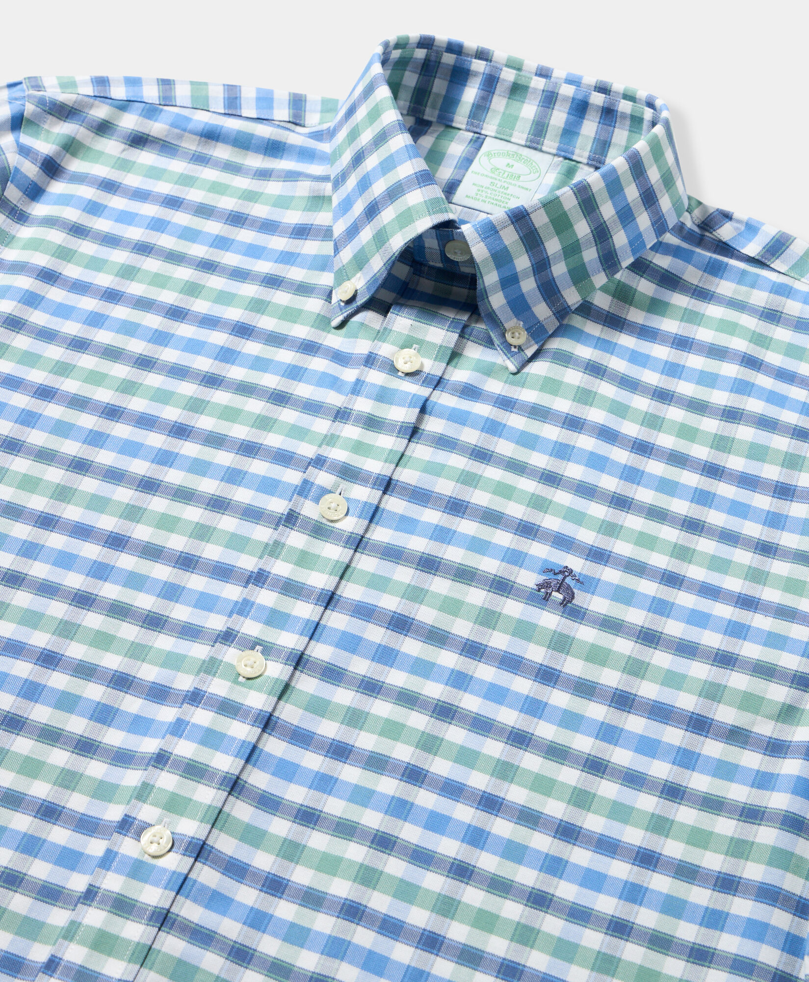 Brooks Brothers Slim Fit Golden Fleece Oxford Checkered Button Down Shirt Green 1000104115US100220339