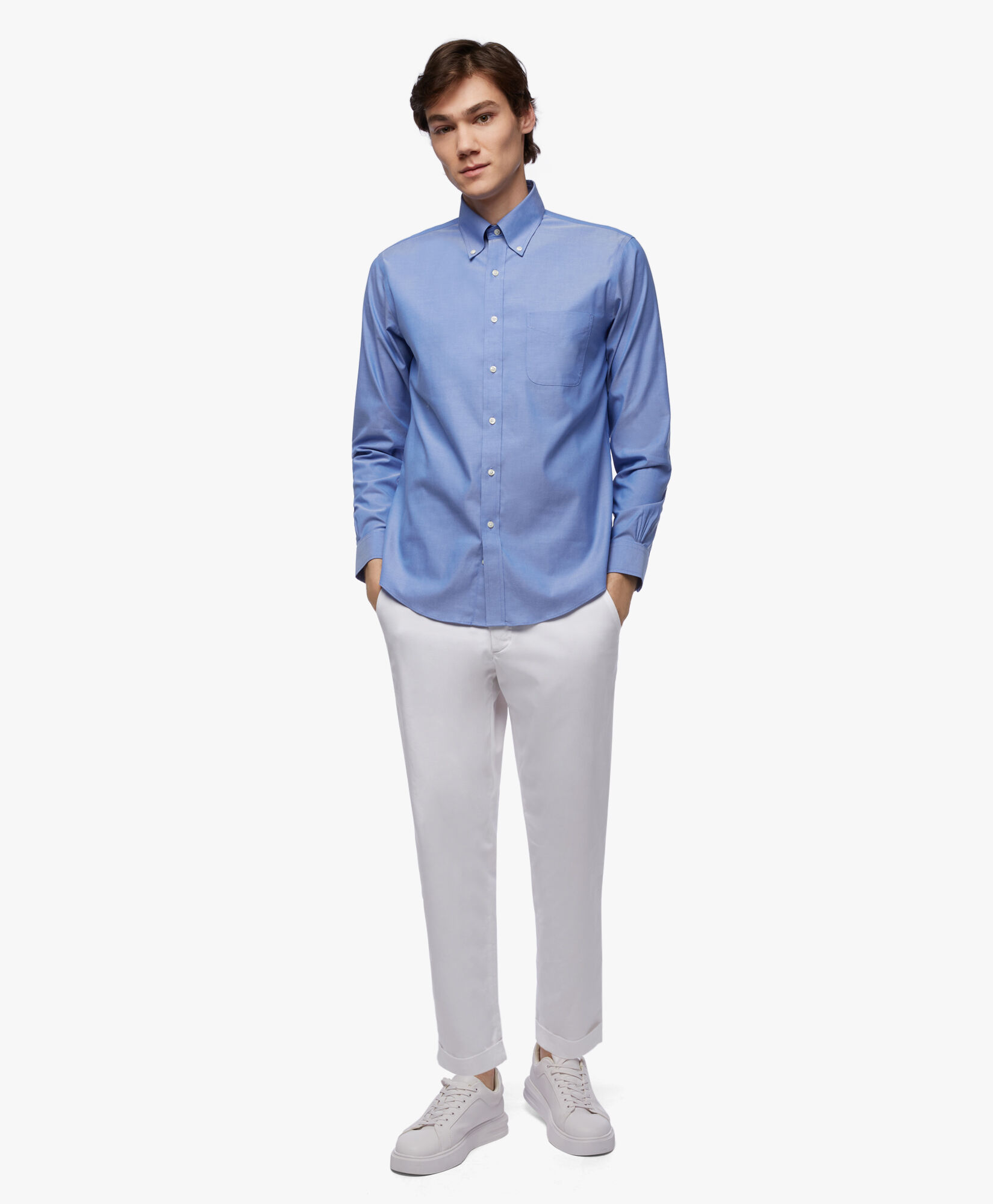 Regular Fit Non Iron Pinpoint Dress Shirt with Button Down Collar in Blue for Men Brooks Brothers UK