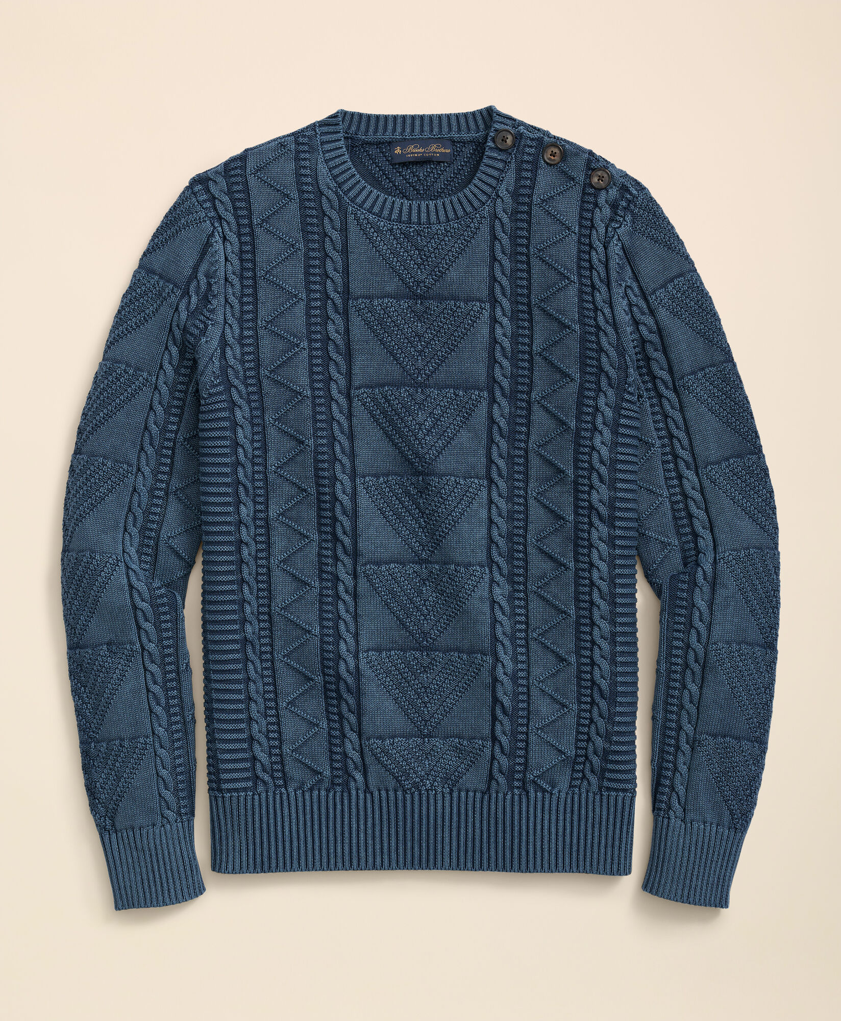 Brooks Brothers Cotton Crewneck with Horn Buttons Navy 1000103364US100218852