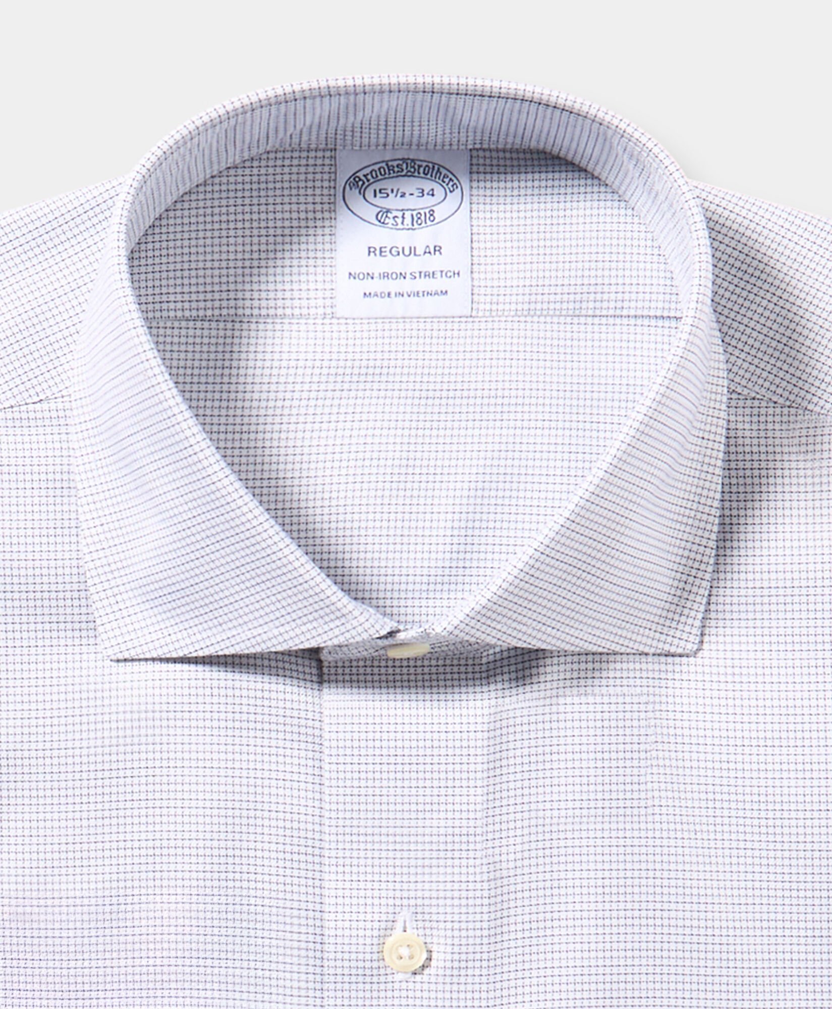 Brooks Brothers Regular Fit Non-Iron Checked Supima Twill Shirt with English Spread Collar Navy 1000105549US100223561
