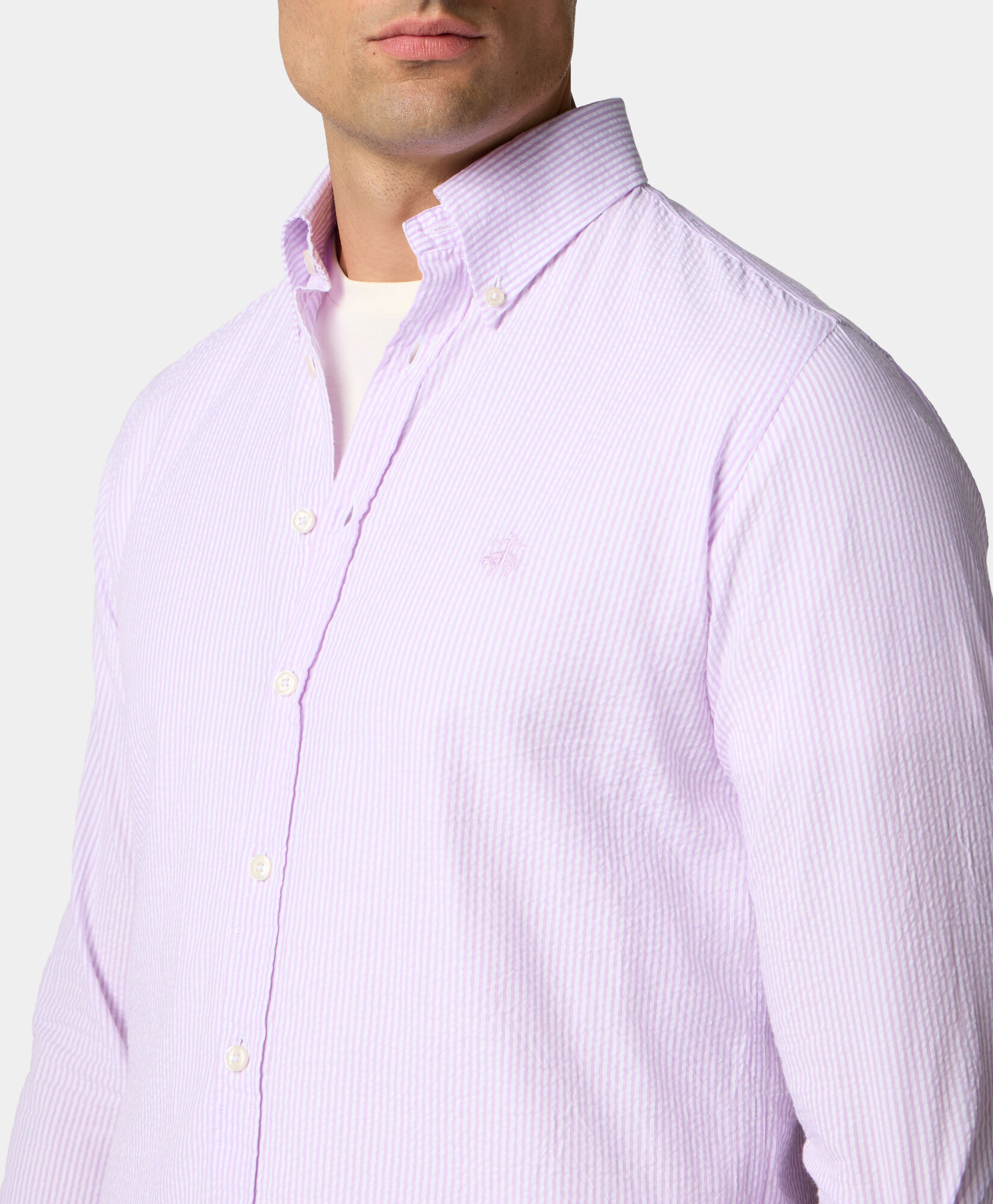 Brooks Brothers Slim Fit Striped Seersucker Button Down Shirt Lilac CSHBD013COPCO001LILCF001