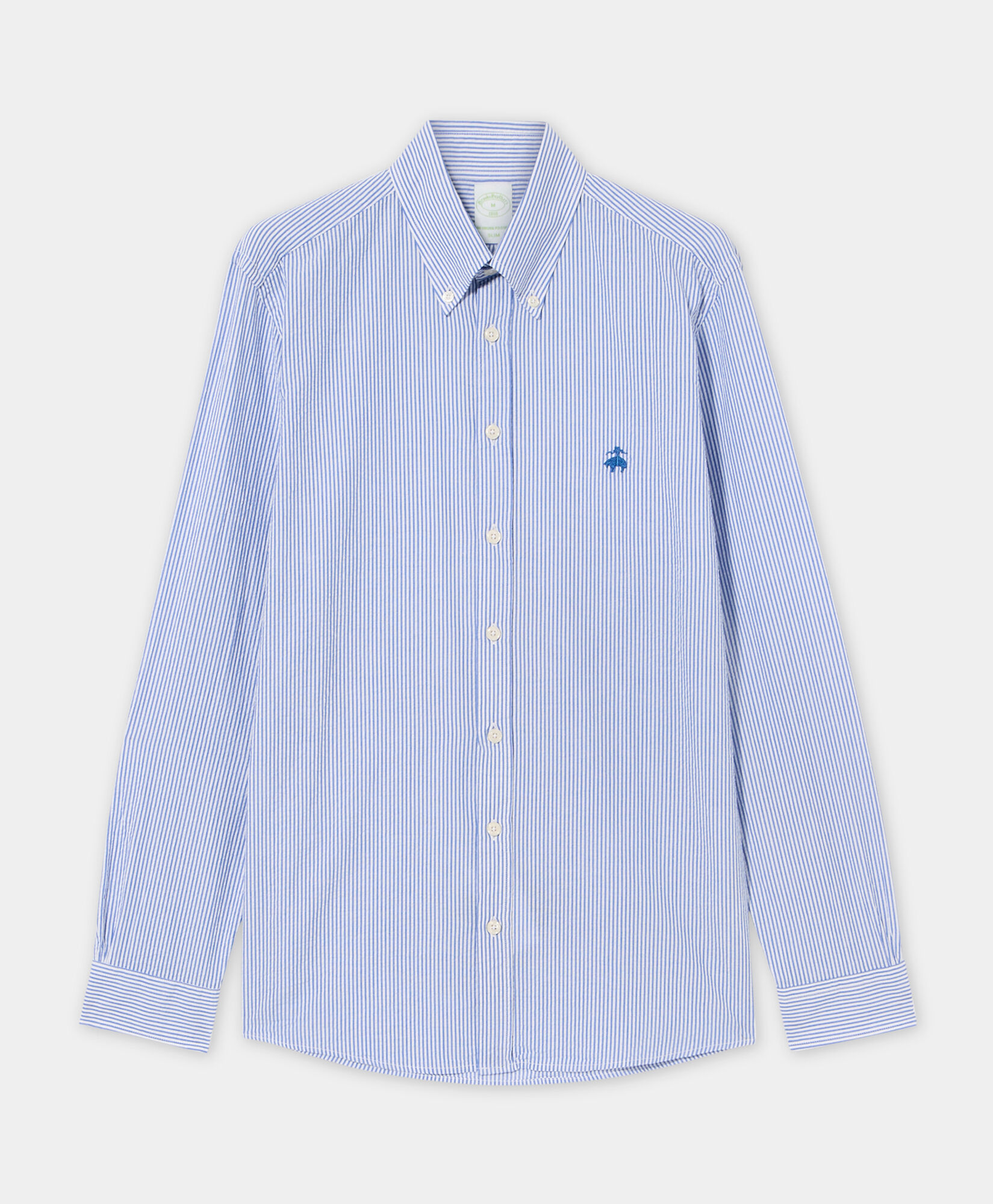 Brooks Brothers Slim Fit Striped Seersucker Button Down Shirt Blue CSHBD013COPCO001BLUEF001