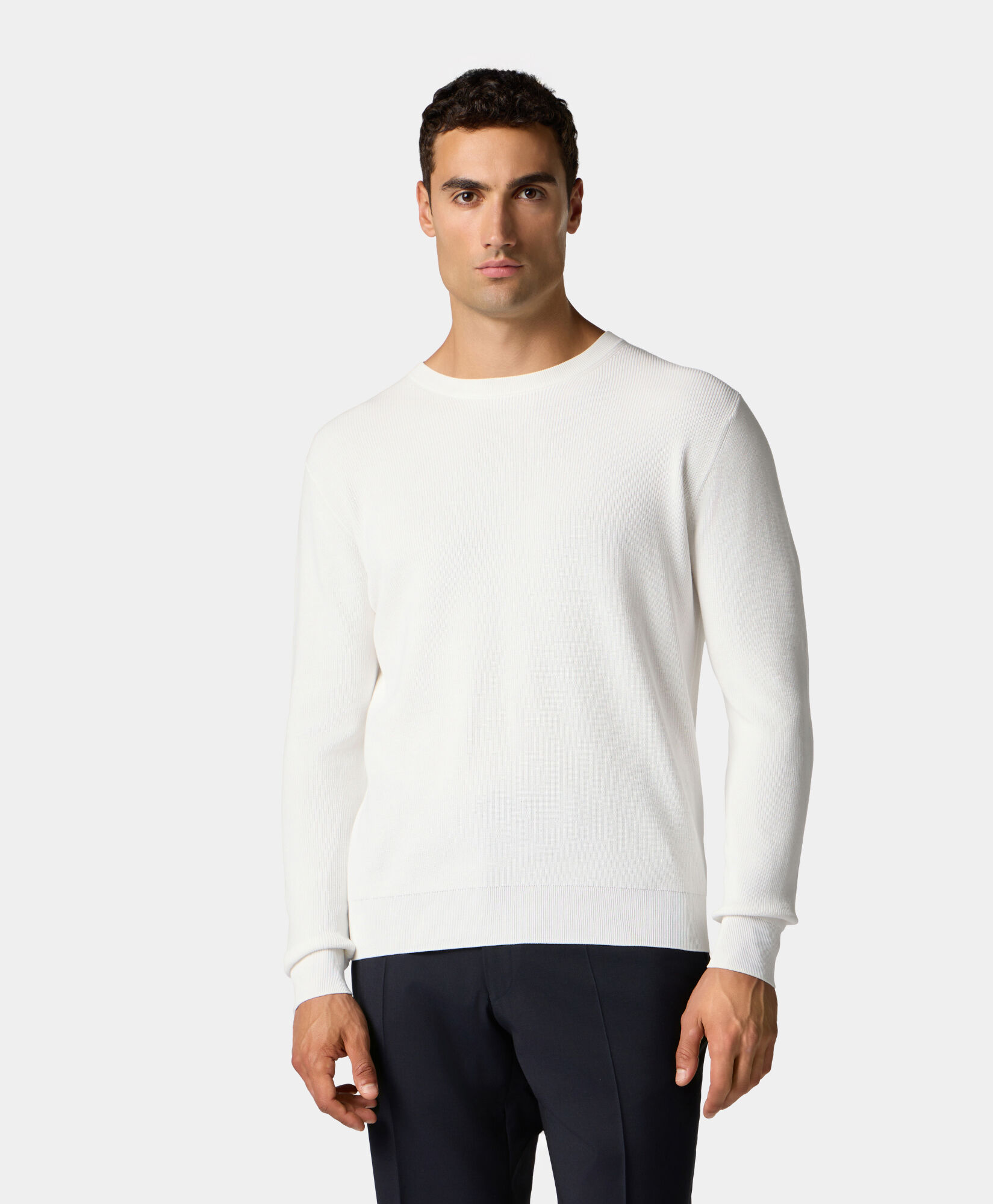 Brooks Brothers Pull Col Rond en Coton Blanc KNCRN047COPCO002WHITP001