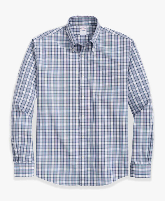 Brooks Brothers Aqua Tartan Regular Fit Cotton Poplin Friday Sport Shirt with Button Down Collar Tartan 1000098871US100207806