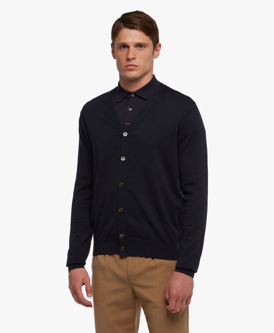 Brooks Brothers Cardigan in cotone e cachemire Blu navy KNCAR003COBWS001NAVYP001