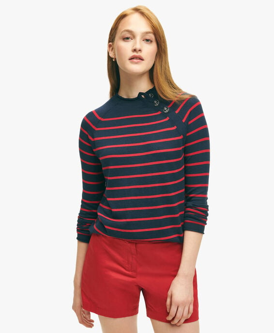 Brooks Brothers Navy and Red Mariner Striped Silk-Cotton Sweater Navy and Red 1000098420US100207309