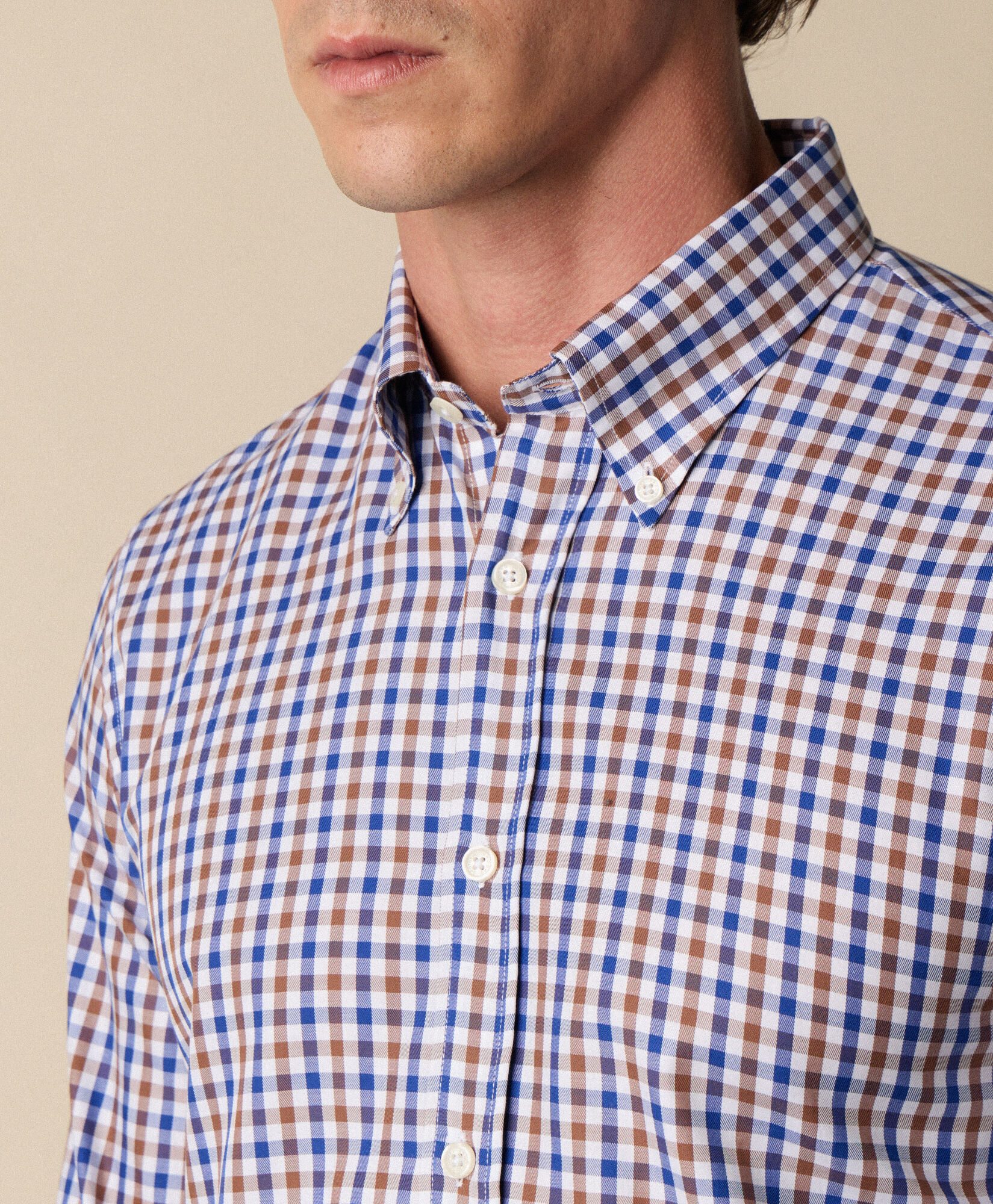 Brooks Brothers Slim Fit Checked Twill Shirt with Button Down Collar Light Blue CSHBD023COPCO001LTBLF001