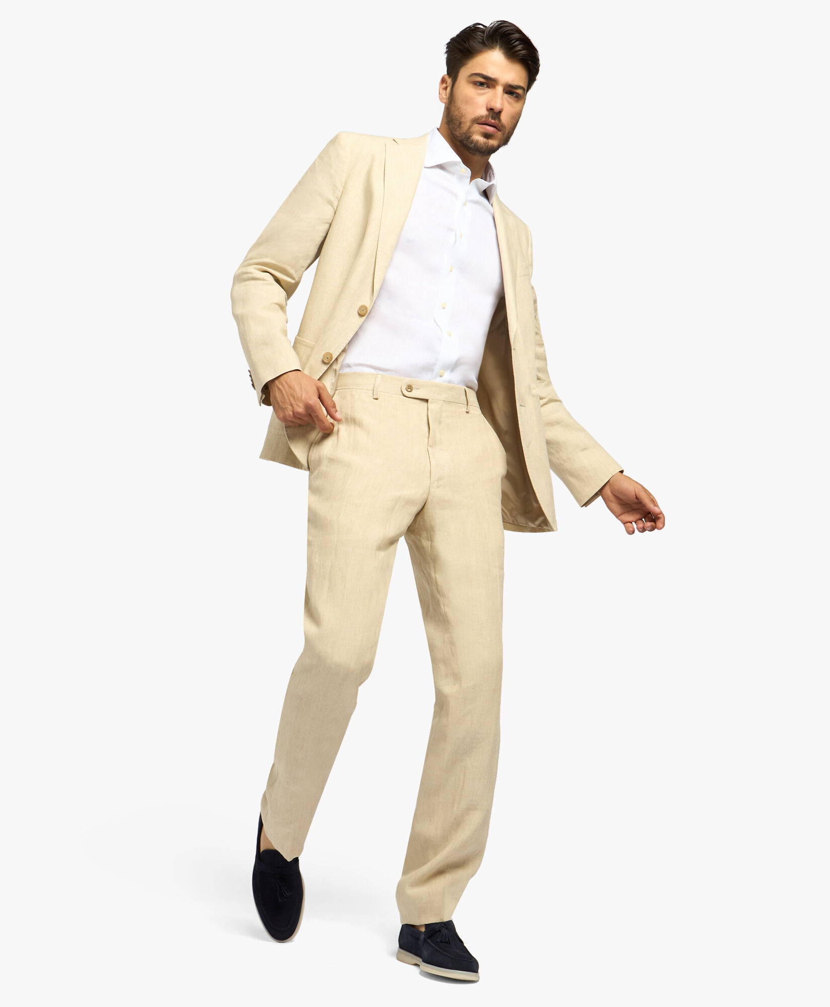 Beige Linen Trousers in Beige for Men Brooks Brothers EU