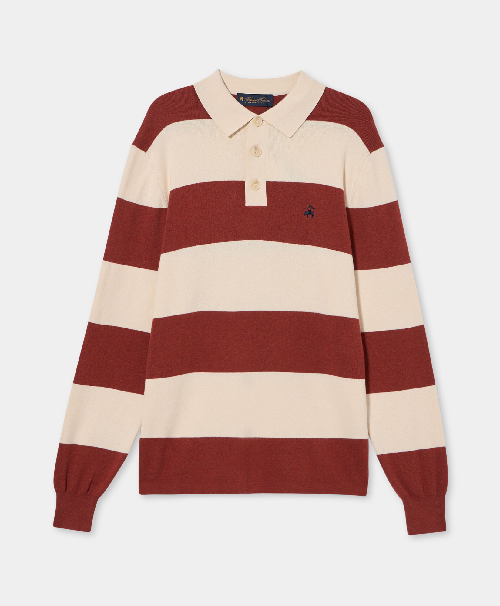Brooks Brothers Striped Cotton-Cashmere Rugby Knit Polo Rust KNPOL012COBWO002RUSTF001