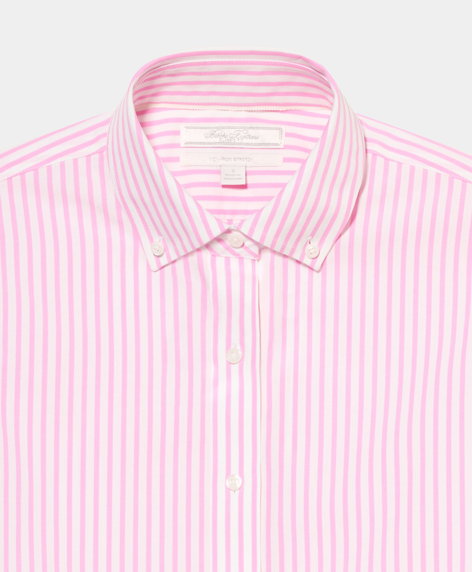 Brooks Brothers Classic Fit Non-Iron Striped Stretch Poplin Supima Shirt with Button Down Collar Pink 1000102840US100217300