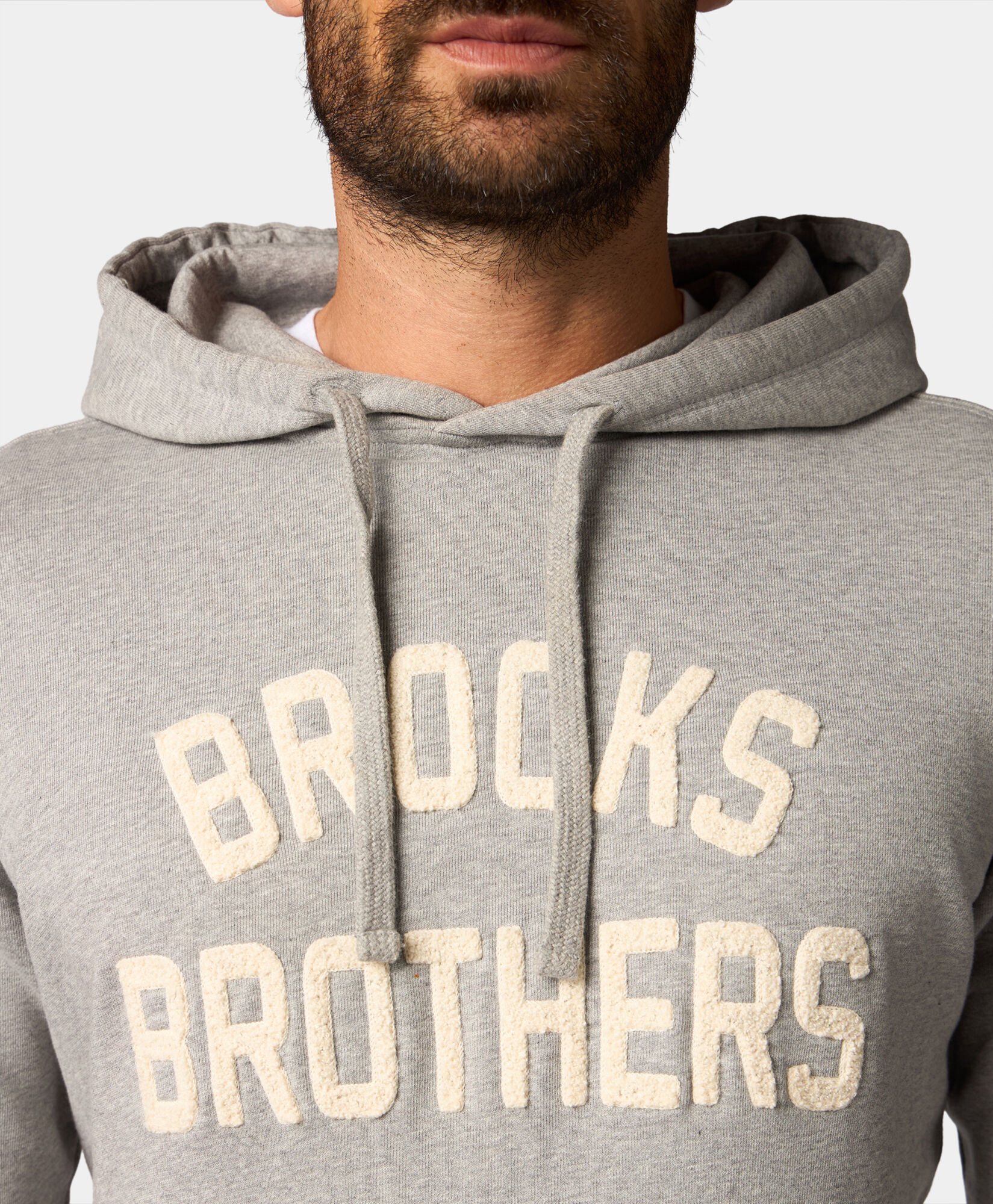 Brooks Brothers Terry Logo-Embroidered Hoodie Light Grey SWHOD001COPCO001LTGRP001