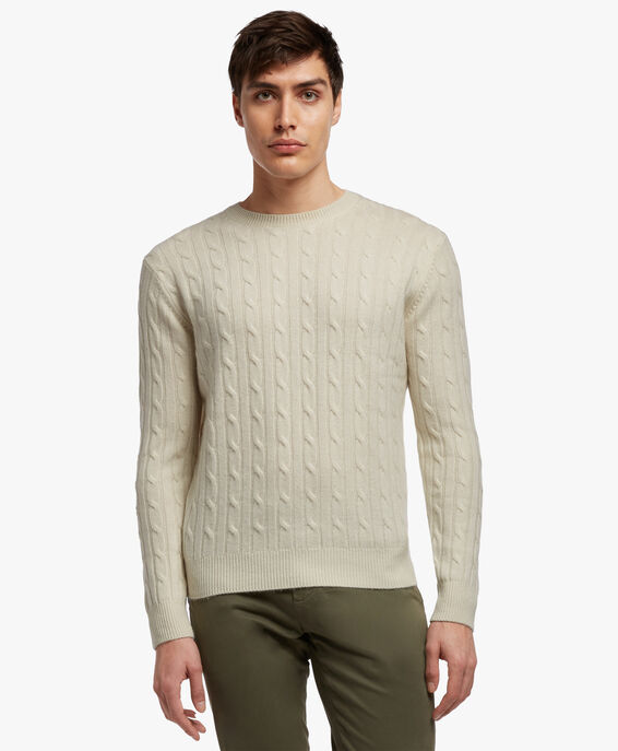 Brooks Brothers Off-White Cable-Knit Crew-Neck Sweater Off white KNCRN003WOBWS001OWHTP001