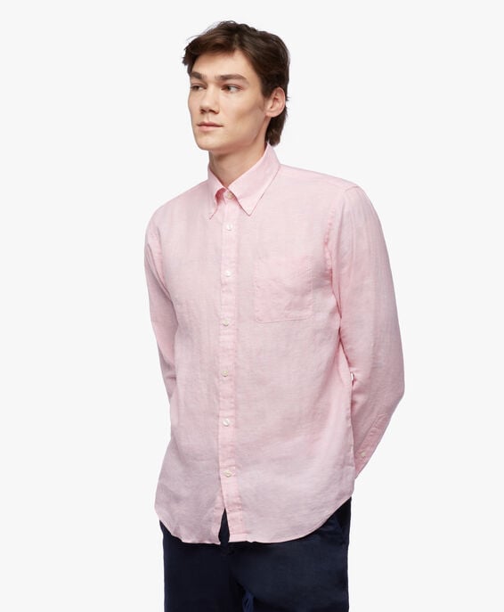 Brooks Brothers Camisa informal para hombre rosa pastel de corte regular en lino irlandés Rosa pastel 1000095317US100200014