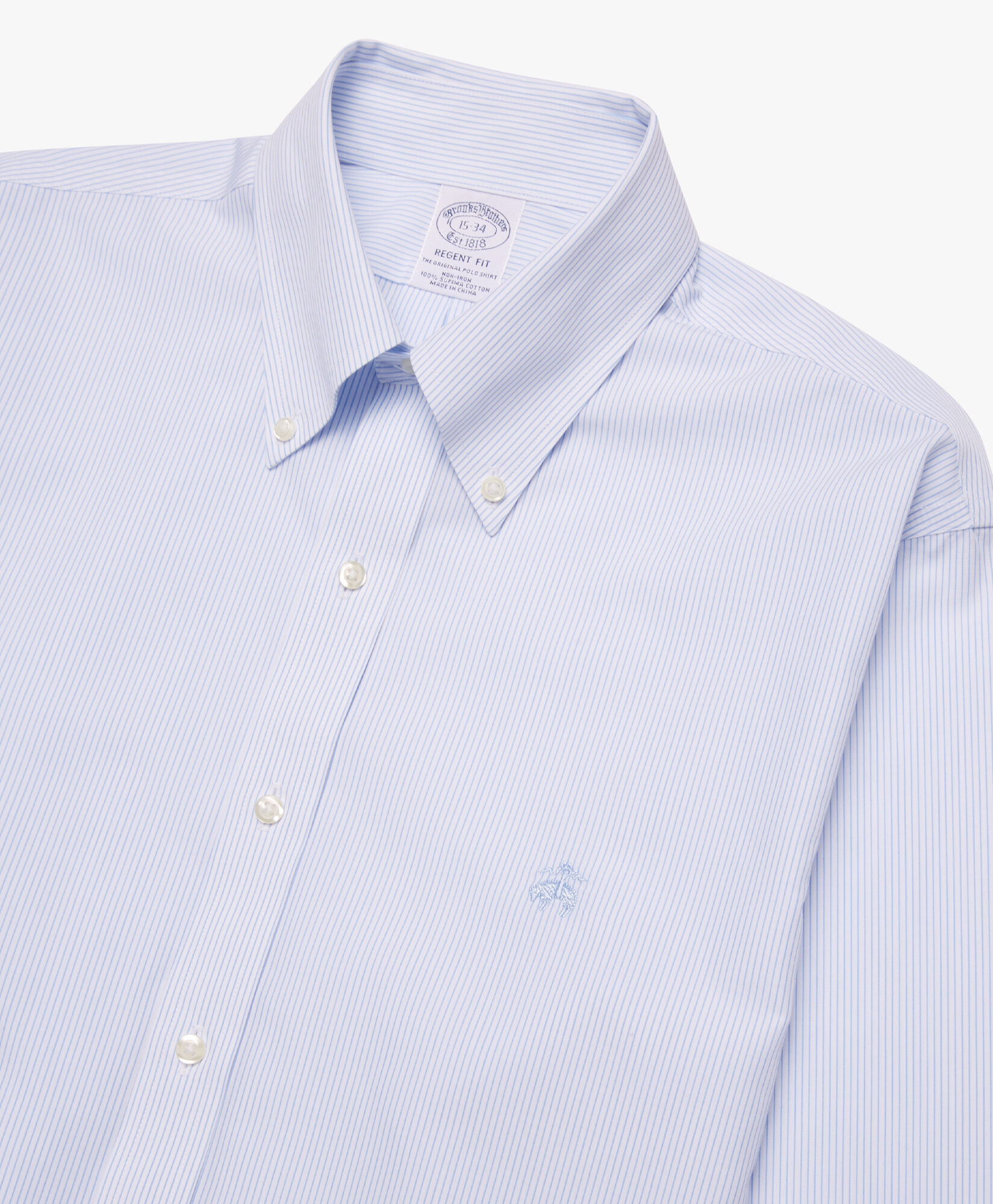 Regular Fit Blue Non Iron Button Down Dress Shirt in Blue Brooks