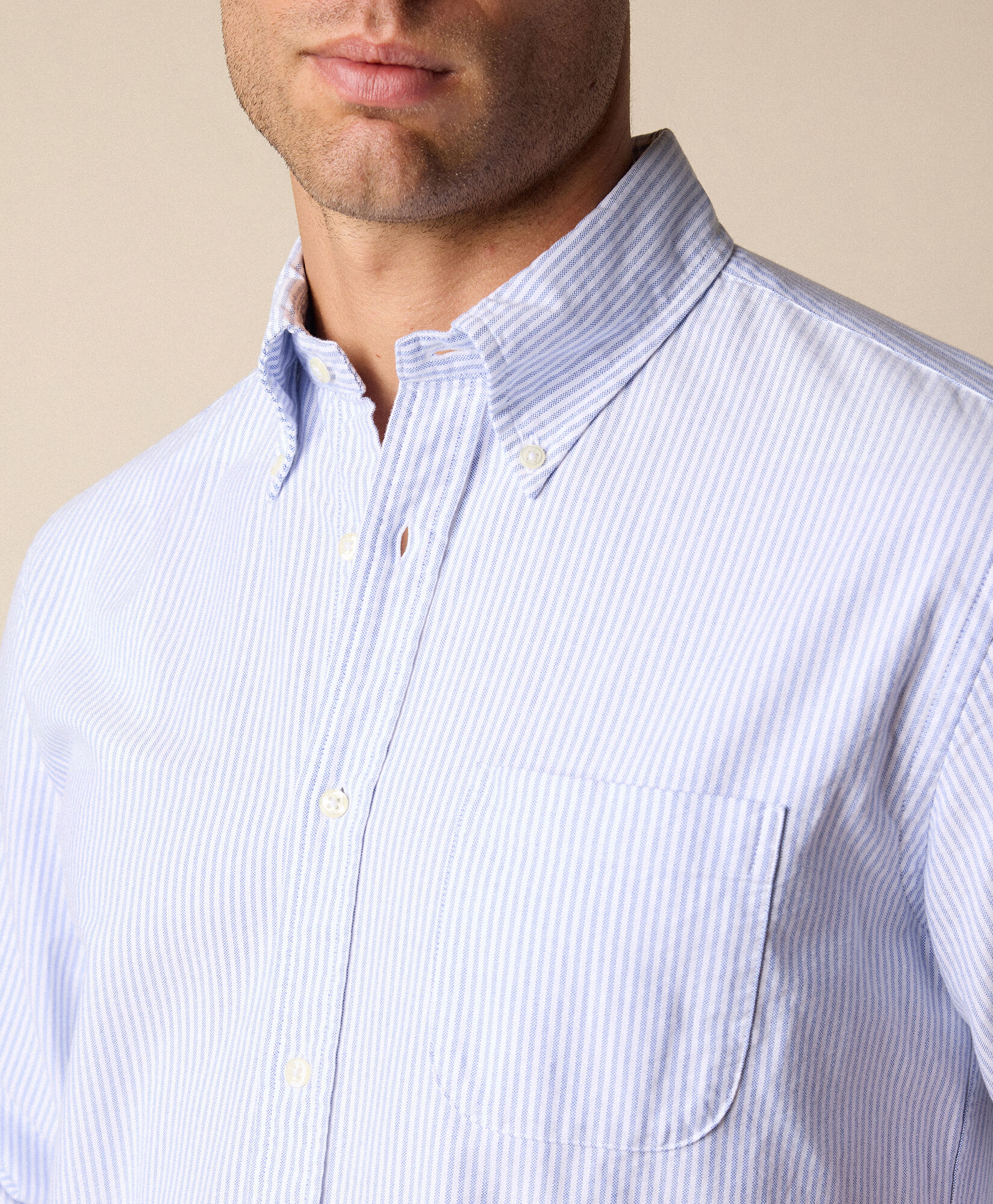 Brooks Brothers Chemise Oxford lavée à rayures avec coupe classique et Col Button Down Bleu 1000098504US100207812