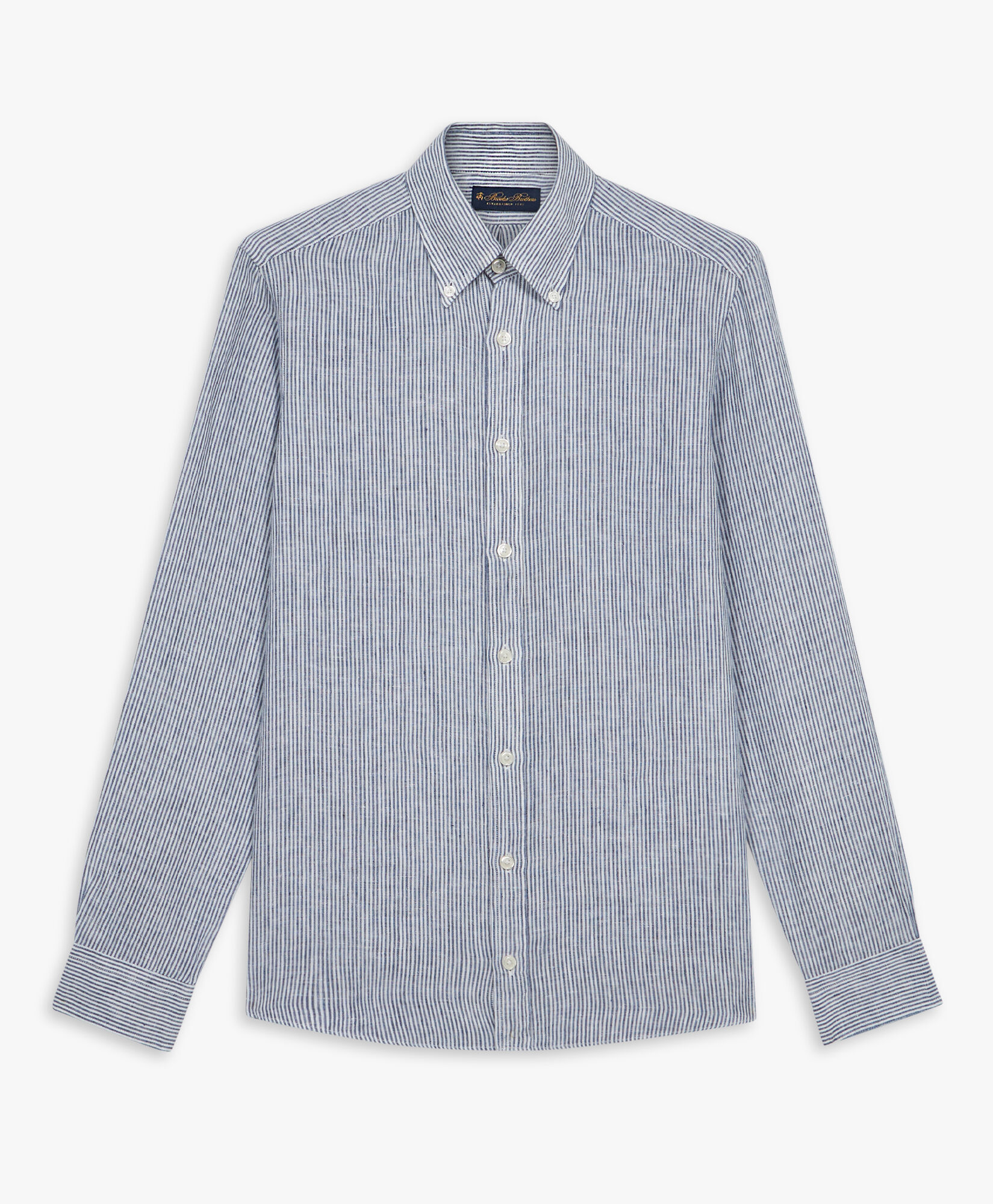 Brooks Brothers Slim Fit Striped Linen Button Down Shirt Navy CSHBD006LIPLI001NAVYF001