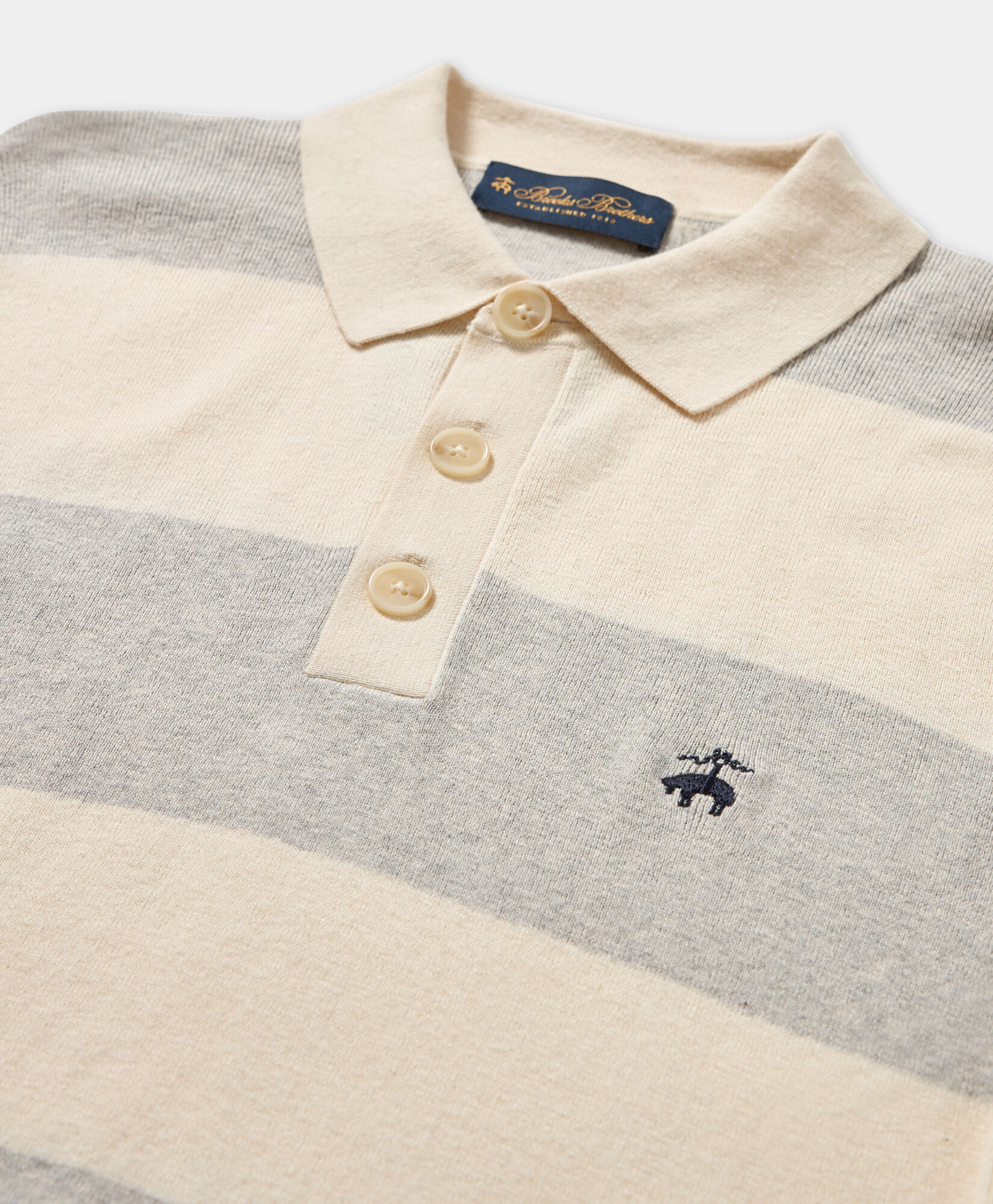 Brooks Brothers Striped Cotton-Cashmere Rugby Knit Polo Light Grey KNPOL012COBWO002LTGRF001