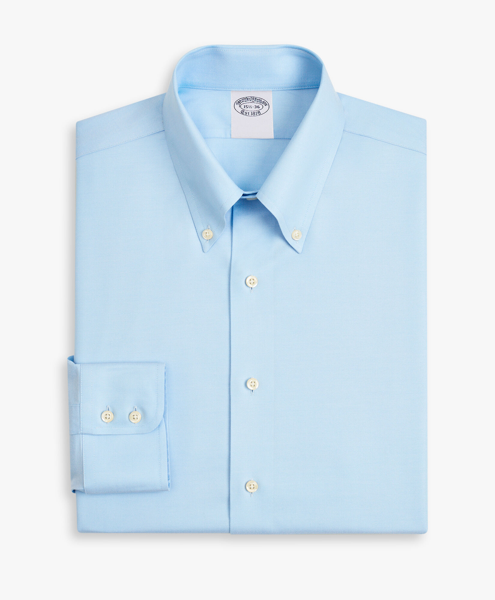 Brooks Brothers Regular Fit Non-Iron Stretch Supima Cotton Twill Shirt with Button Down Collar Light Blue 1000096431US100201330