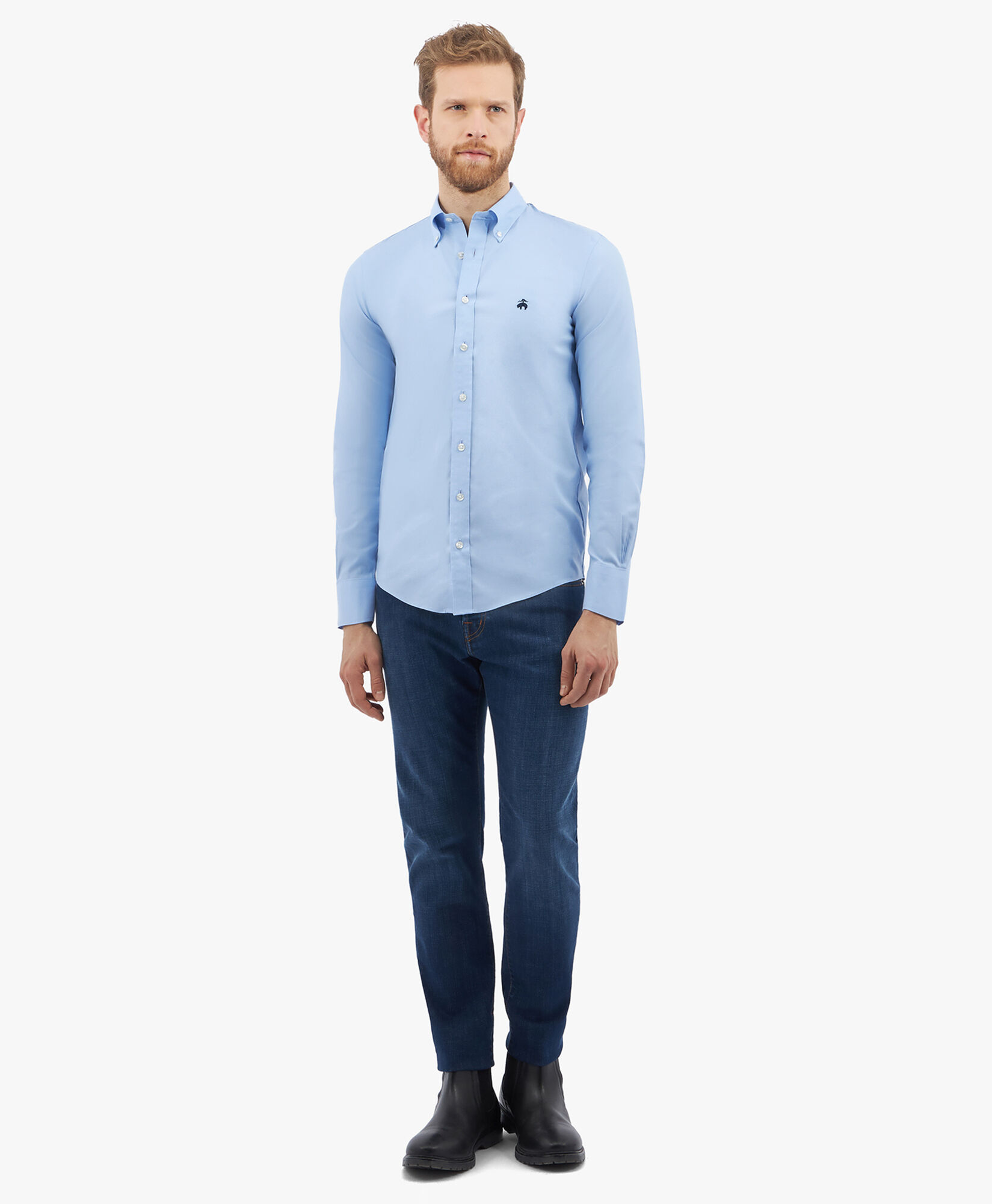 Brooks Brothers Chemise Slim Fit Non-Iron en Coton Stretch avec Col Button-Down Bleu 1000095303US100199976