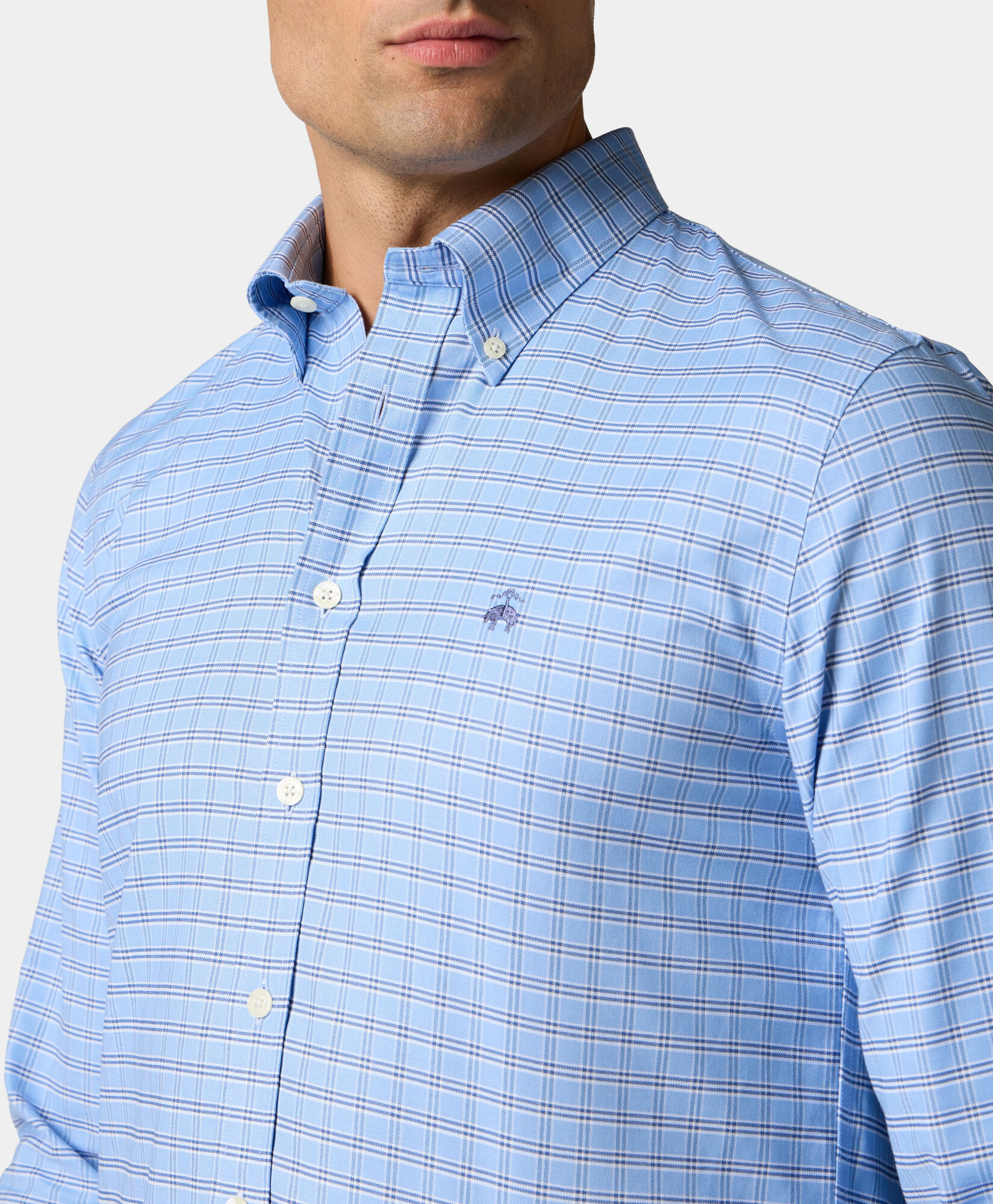 Brooks Brothers Chemise Slim Fit Golden Fleece à Carreaux avec Col Button-Down Bleu Clair 1000104115US100220349