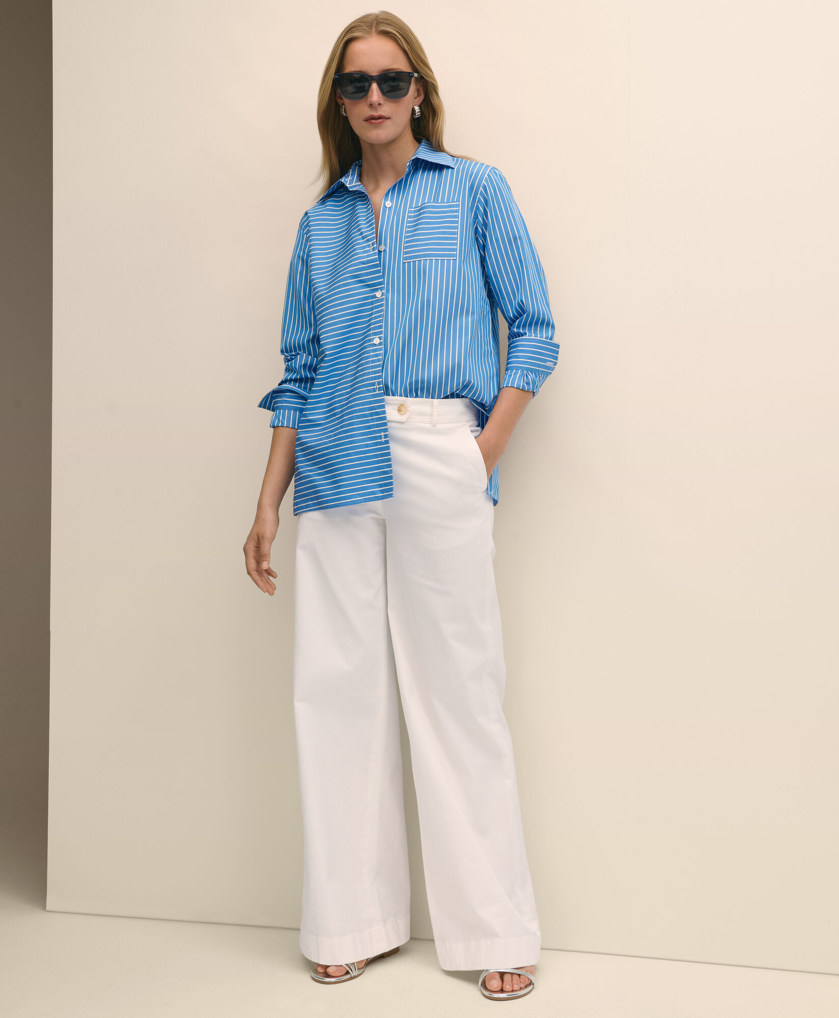 Brooks Brothers Wide Leg Cotton Twill Pant White 1000102990US100218208