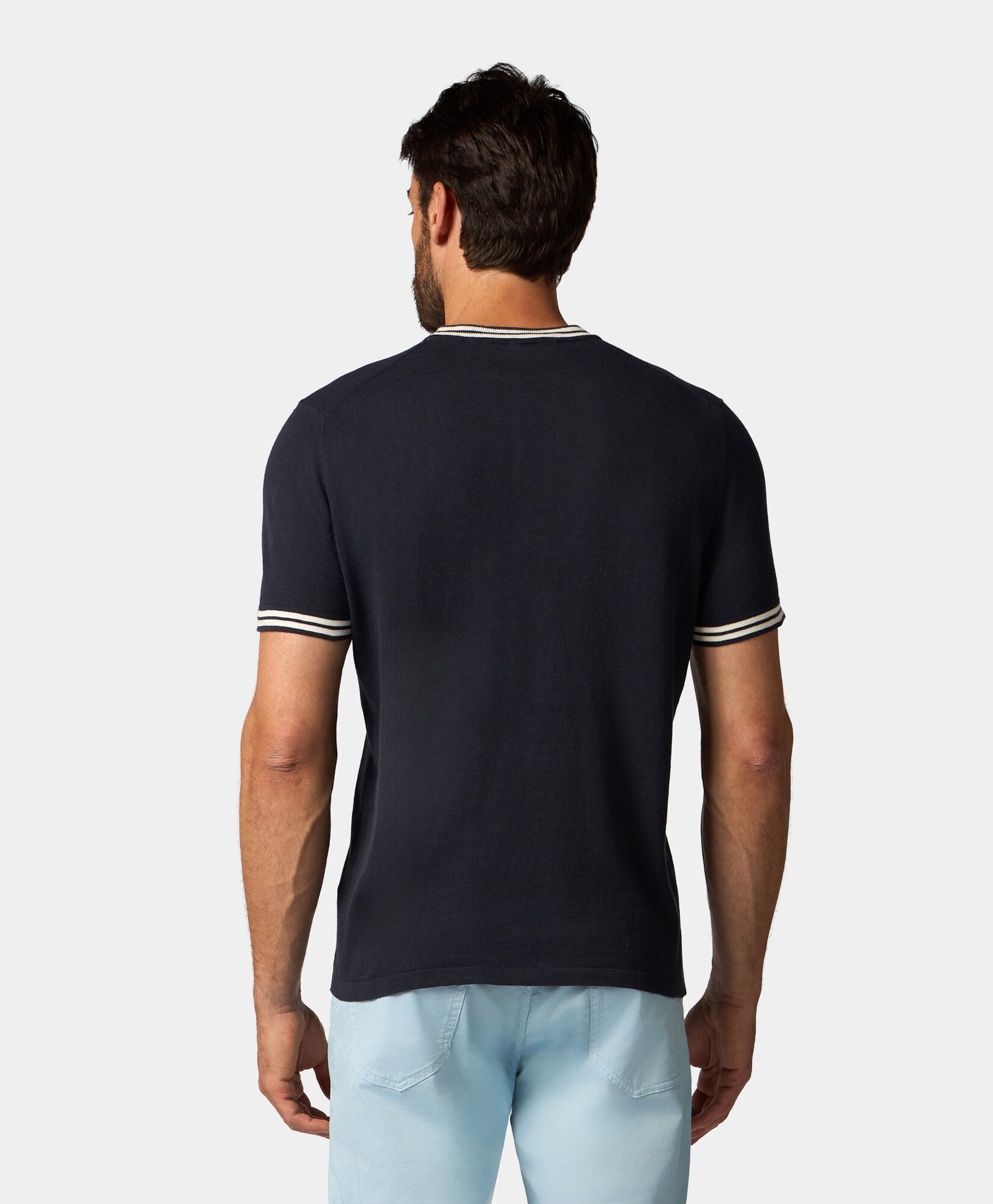 Brooks Brothers Organic Cotton-Linen T-shirt Navy KNCRN049COBLI004NAVYP001