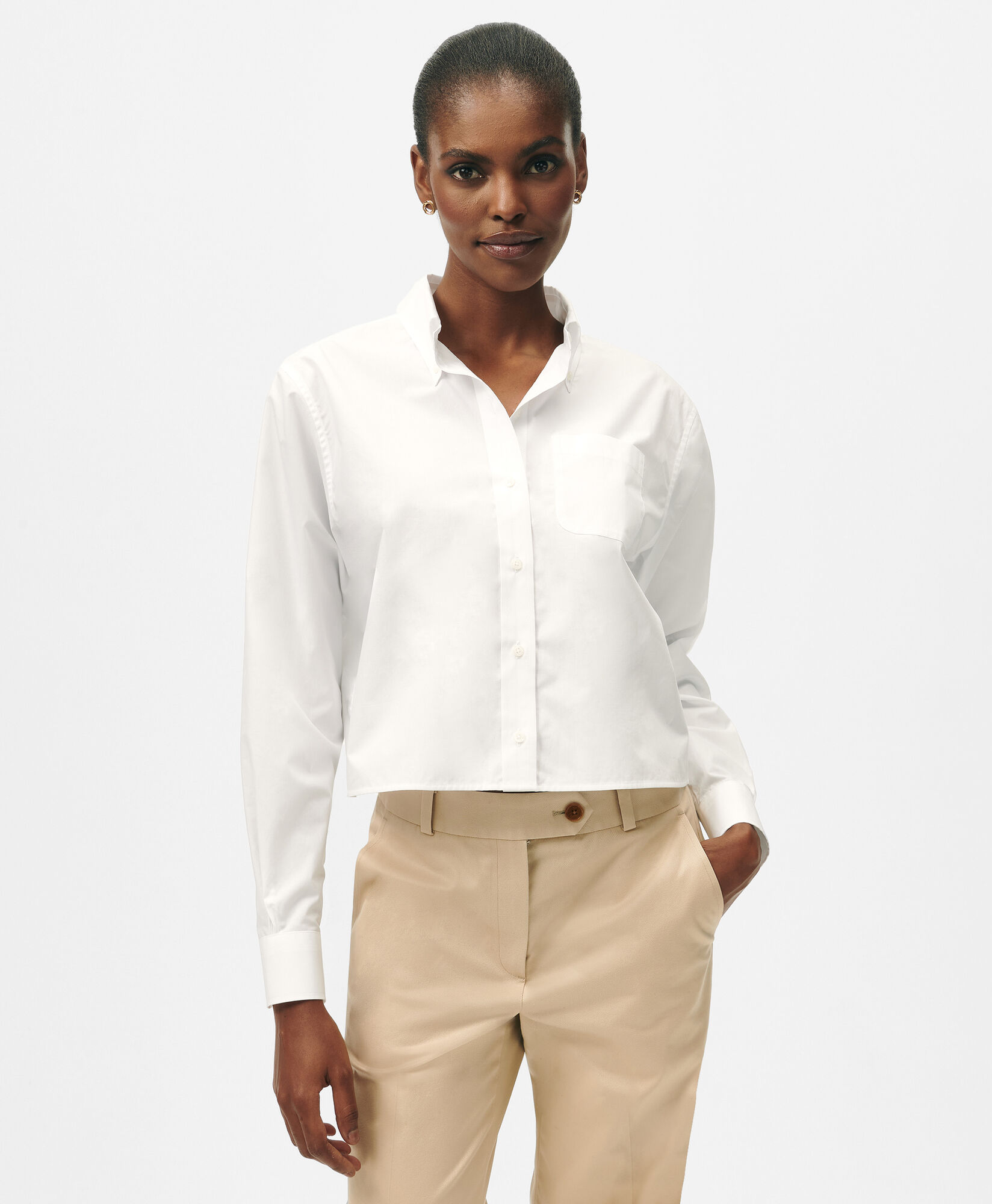 Brooks Brothers Cropped Cotton Poplin Shirt White 1000103011US100218588