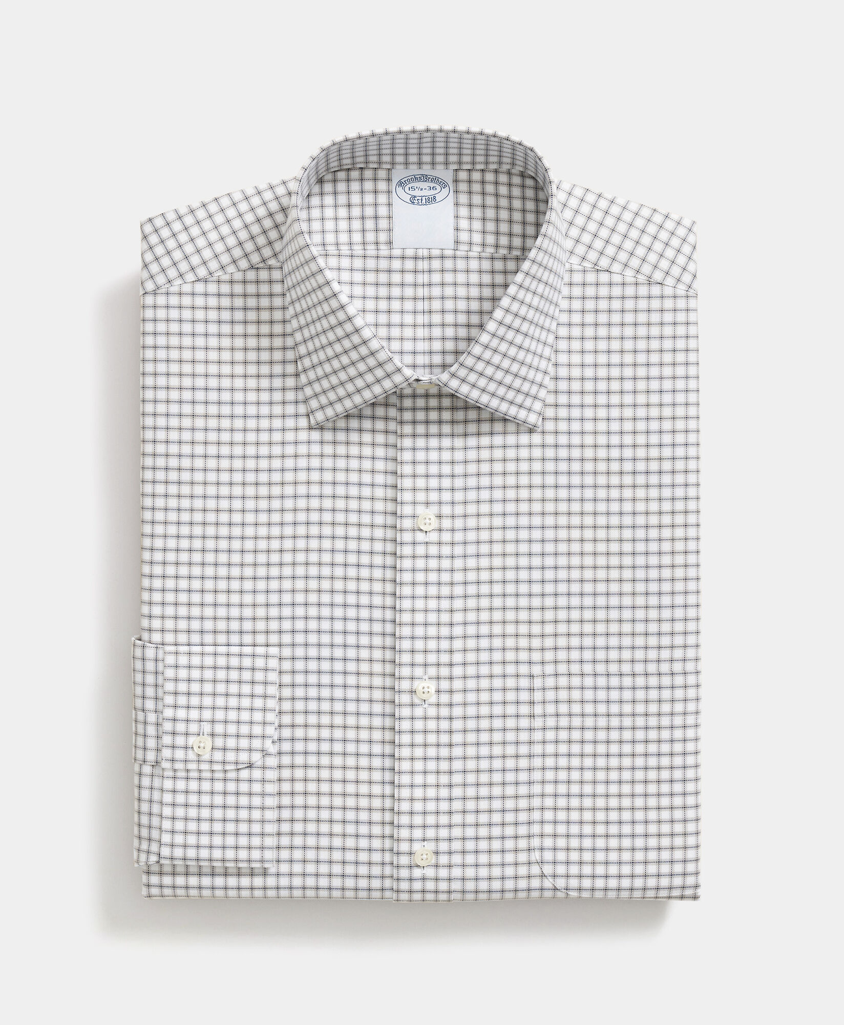 Brooks Brothers Regular Fit Non-Iron Checked Supima Cotton Shirt with Ainsley Collar Grey 1000105550US100223563