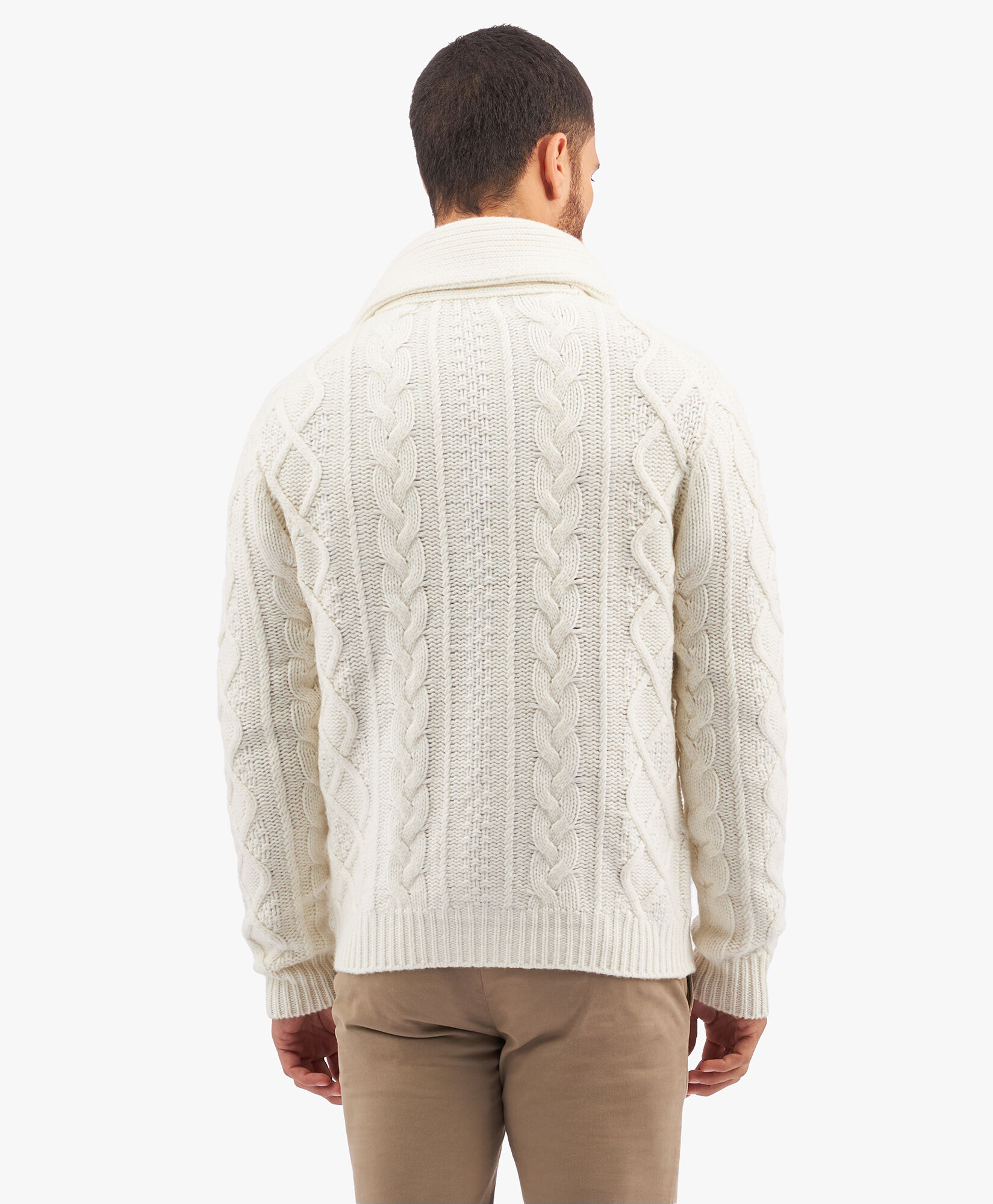 Off White Cable Knit Wool Cardigan in Off White Brooks Brothers EU