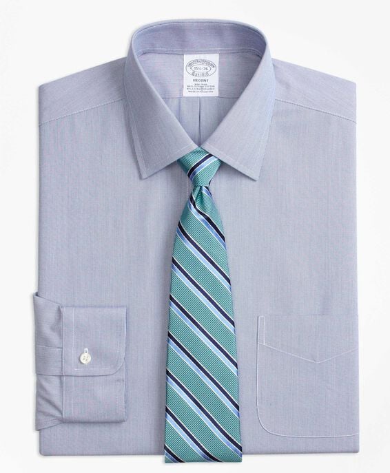 Brooks Brothers Camisa de vestir non-iron corte regular Regent, Oxford elástico, cuello Ainsley, a cuadros Azul piedra 1000043484US100097967