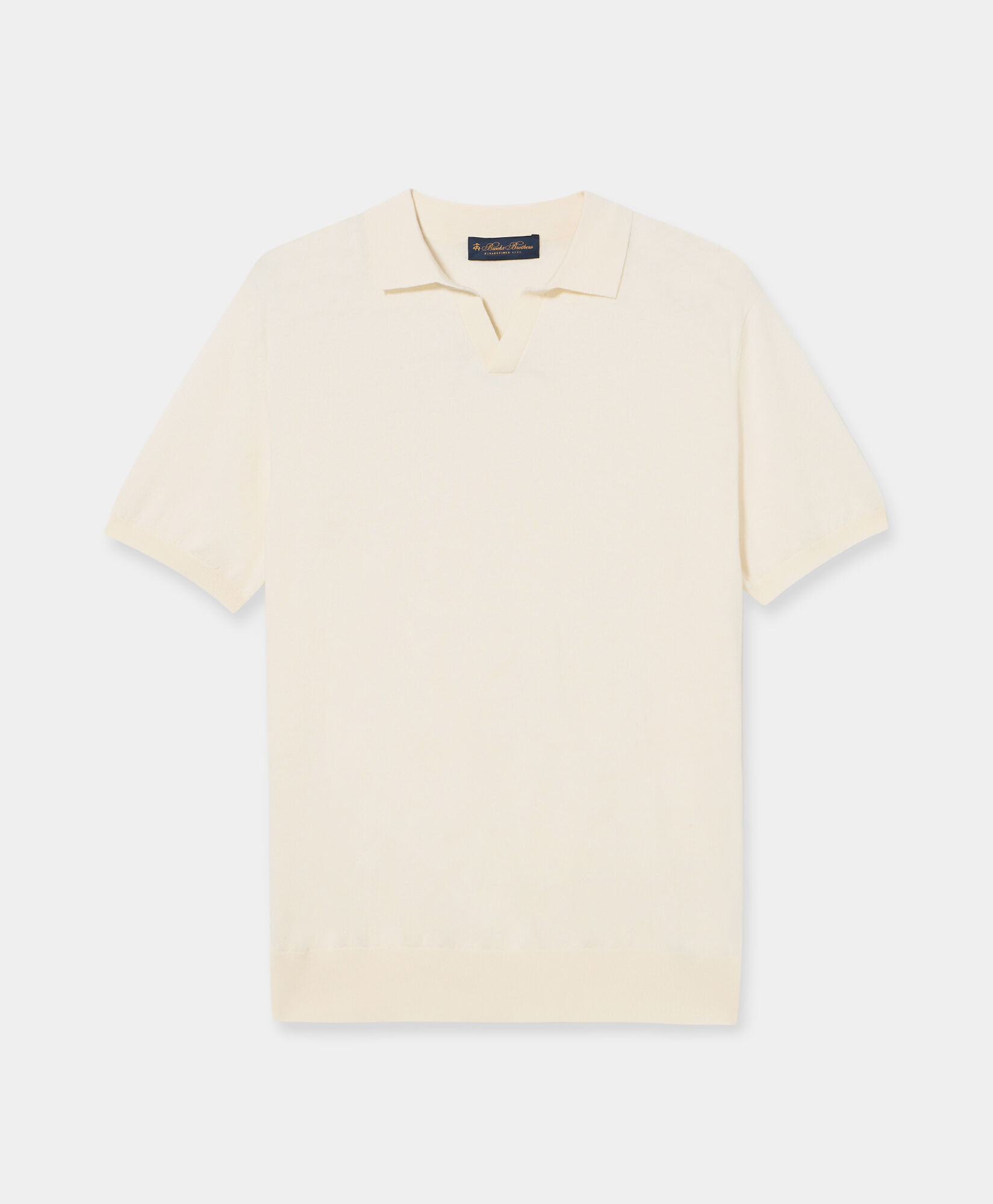 Brooks Brothers Organic Cotton-Linen Knit Polo with Johnny Collar White KNPOL018COBLI004WHITP001