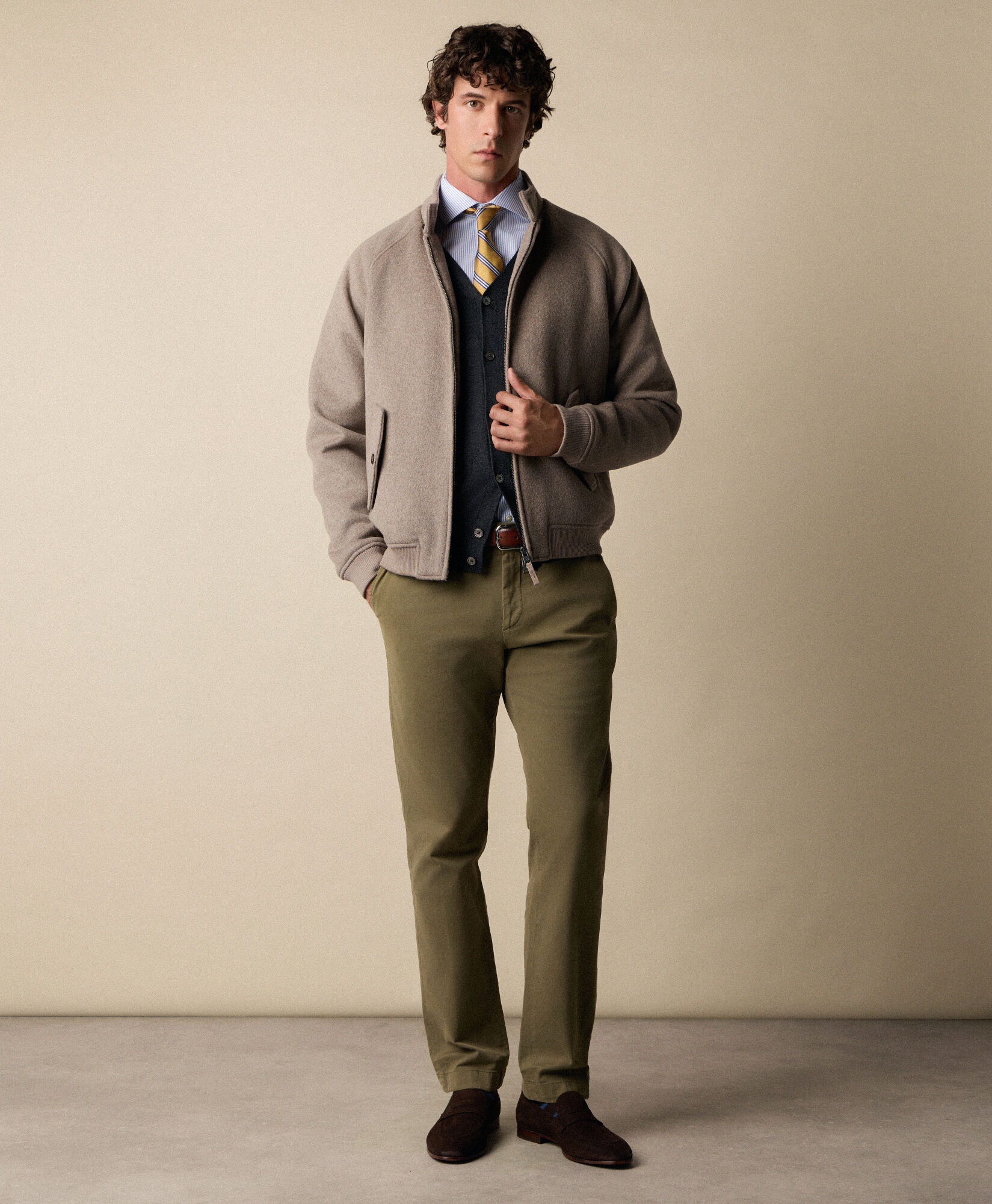 Brooks Brothers Harrington Jacket z Wełny Taupe COBOM018WOBOF001TAUPE001