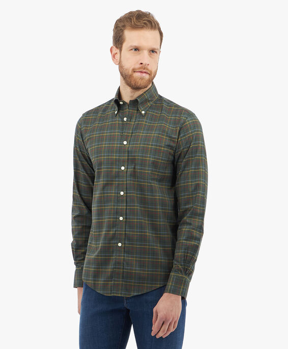 Brooks Brothers Camisa de tattersall en algodón Supima elástico gris non-iron con cuello button down Gris medio 1000095909US100201300