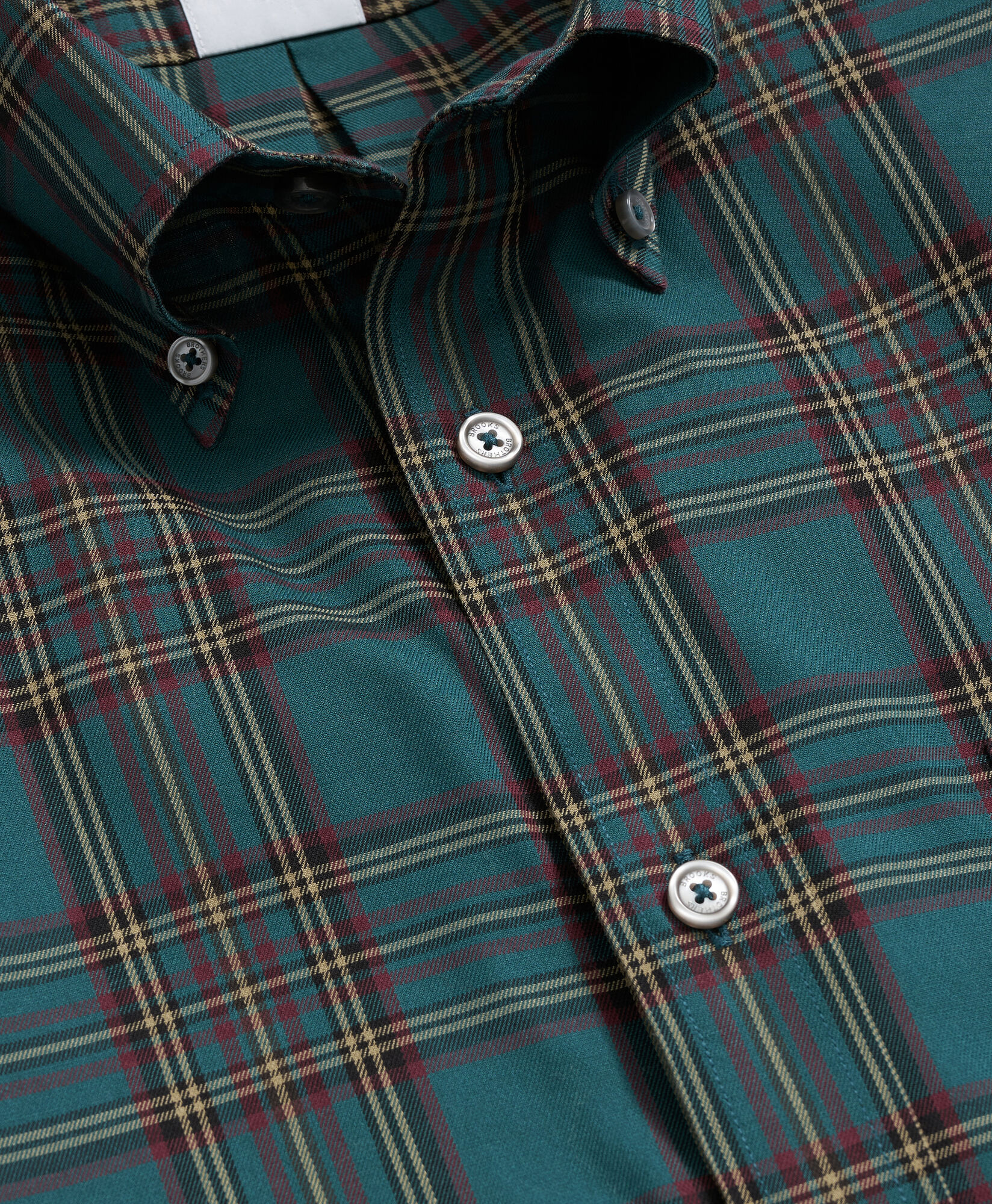 Brooks Brothers Slim Fit Non-Iron Plaid Stretch Twill Shirt with Button Down Collar Green 1000105959US100224457