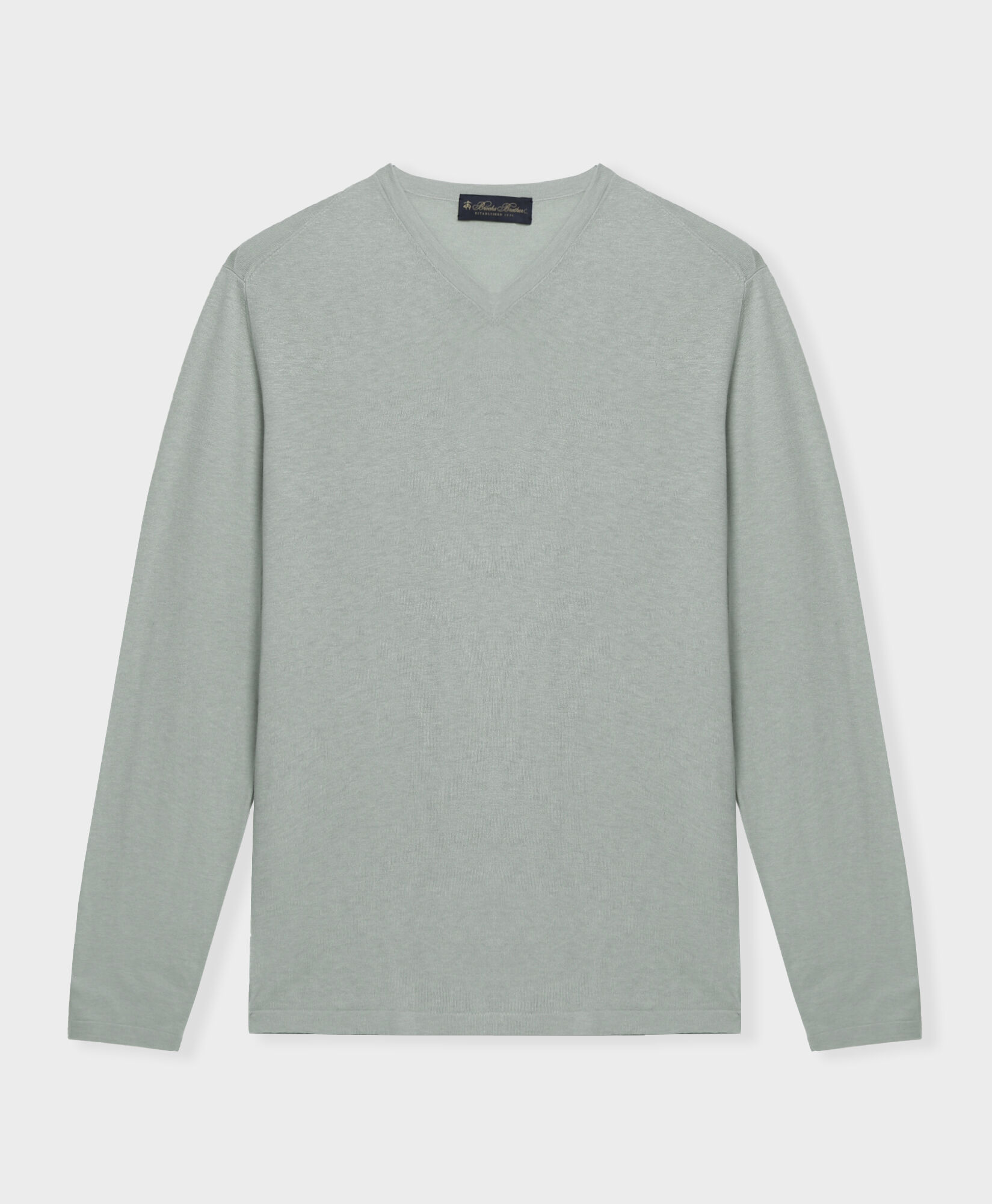 Brooks Brothers Organic Cotton-Linen V-Neck Sweater Teal KNVNK009COBLI004TEALP001