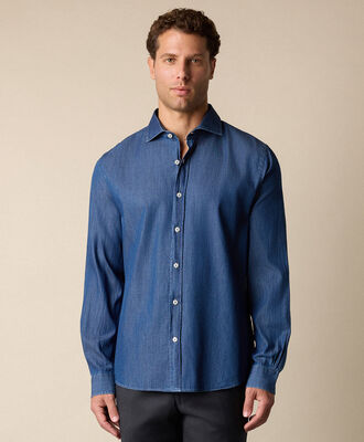 Brooks Brothers Slim Fit Denim Shirt with Spread Collar Denim CSHSP014COPCO001DENIP001
