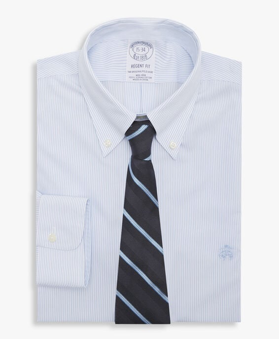 Brooks Brothers Camisa azul regular fit non-iron de algodón con cuello button down Azul 1000097055US100204279