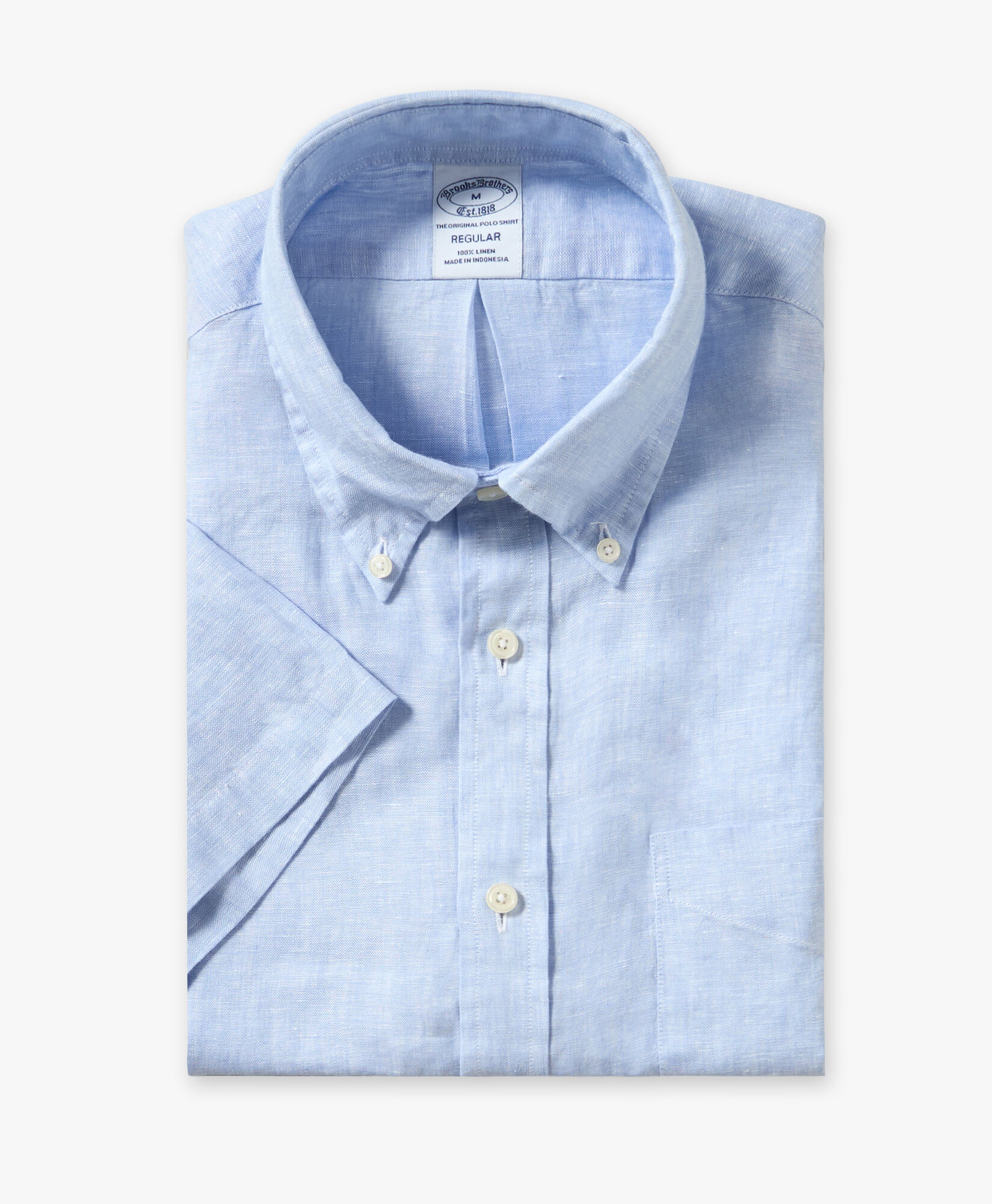 Camicia sportiva azzurra regular fit in lino a maniche corte con collo button down in Blu chiaro da Uomo Brooks Brothers EU