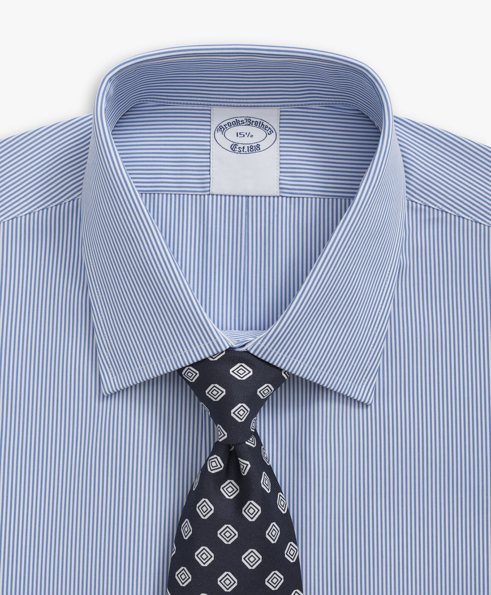 Brooks Brothers Regular Fit Non-Iron Striped Cotton Shirt with Ainsley Collar Blue 1000096093US100202717