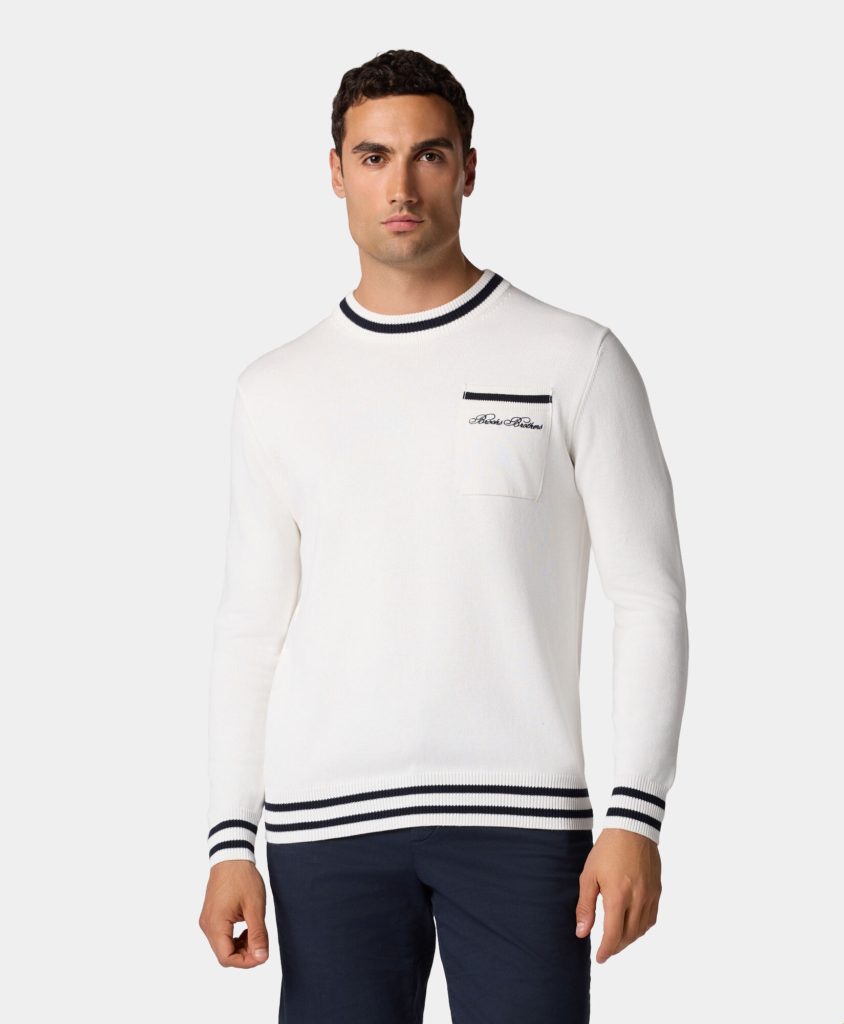 Brooks Brothers Cotton Chest Pocket Sweater White KNCRN046COPCO002WHITP001