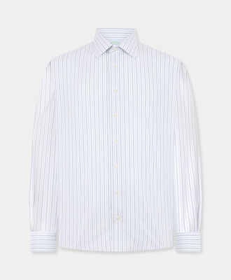Brooks Brothers Slim Fit Non-Iron Striped Royal Oxford Shirt with Ainsley Collar Blue 1000105901US100224377