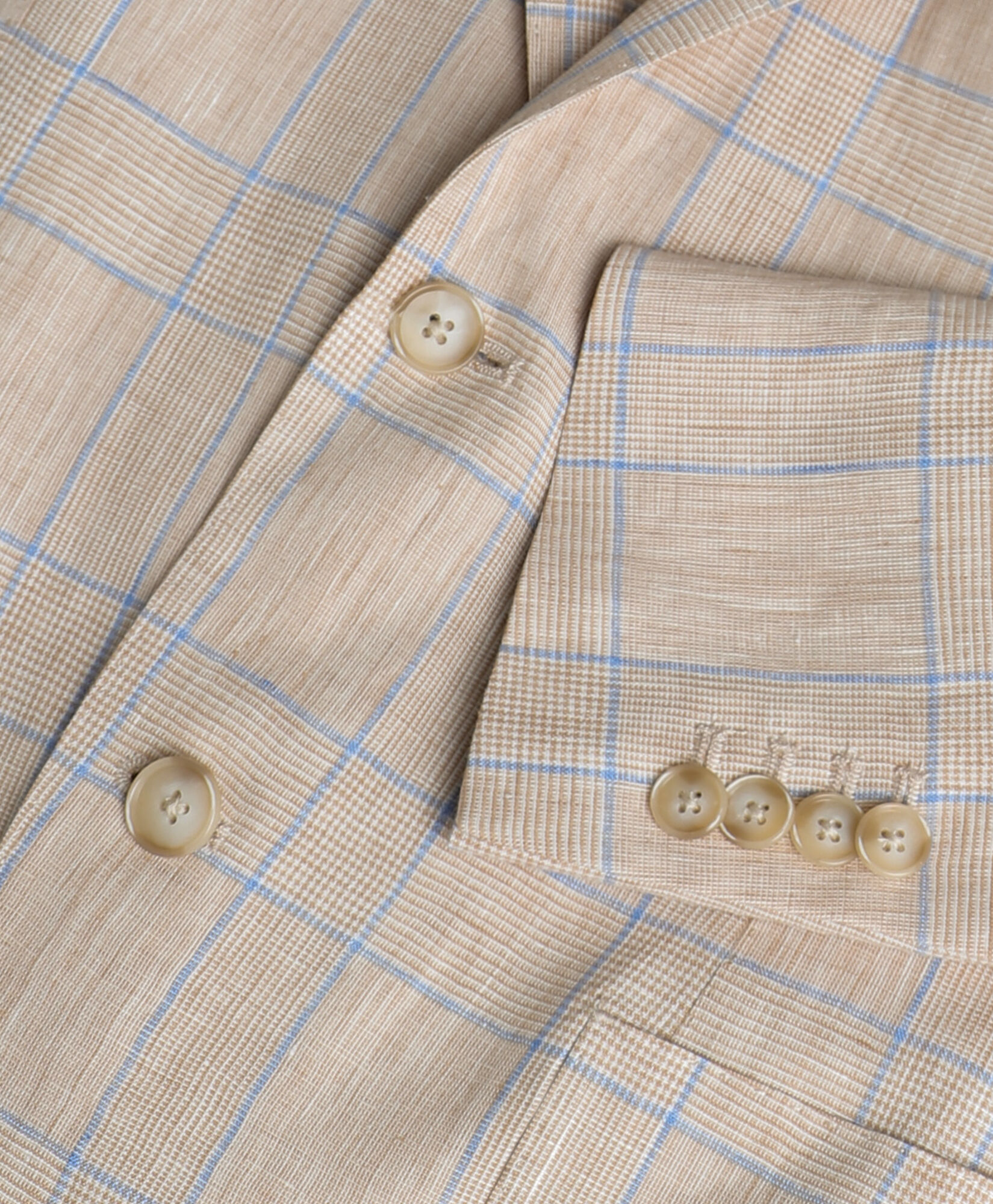 Brooks Brothers Prince of Wales Checked Linen Blazer Beige JKREG062LIPLI001BEIGF001