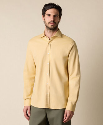 Brooks Brothers Slim Fit Melange Cotton Flannel Shirt with Spread Collar Ochre CSHSP011COPCO001YELLP002
