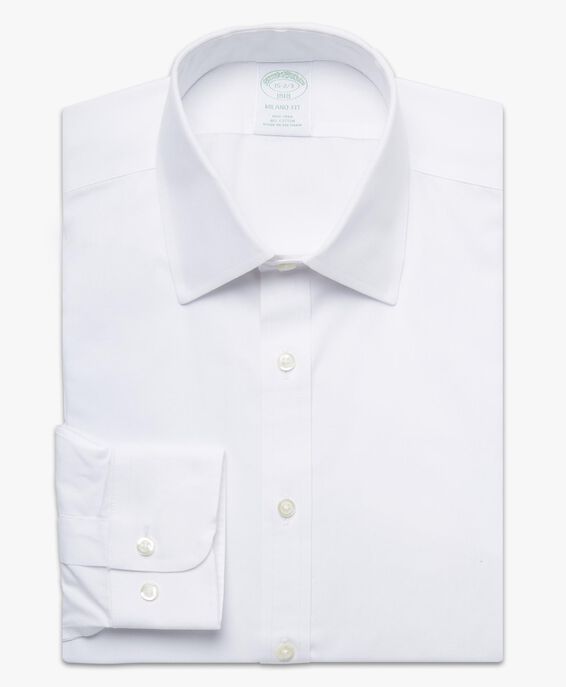 Brooks Brothers Milano Slim-fit Non-iron Dress Shirt, Pinpoint, Ainsley Collar White 1000075935US100156545